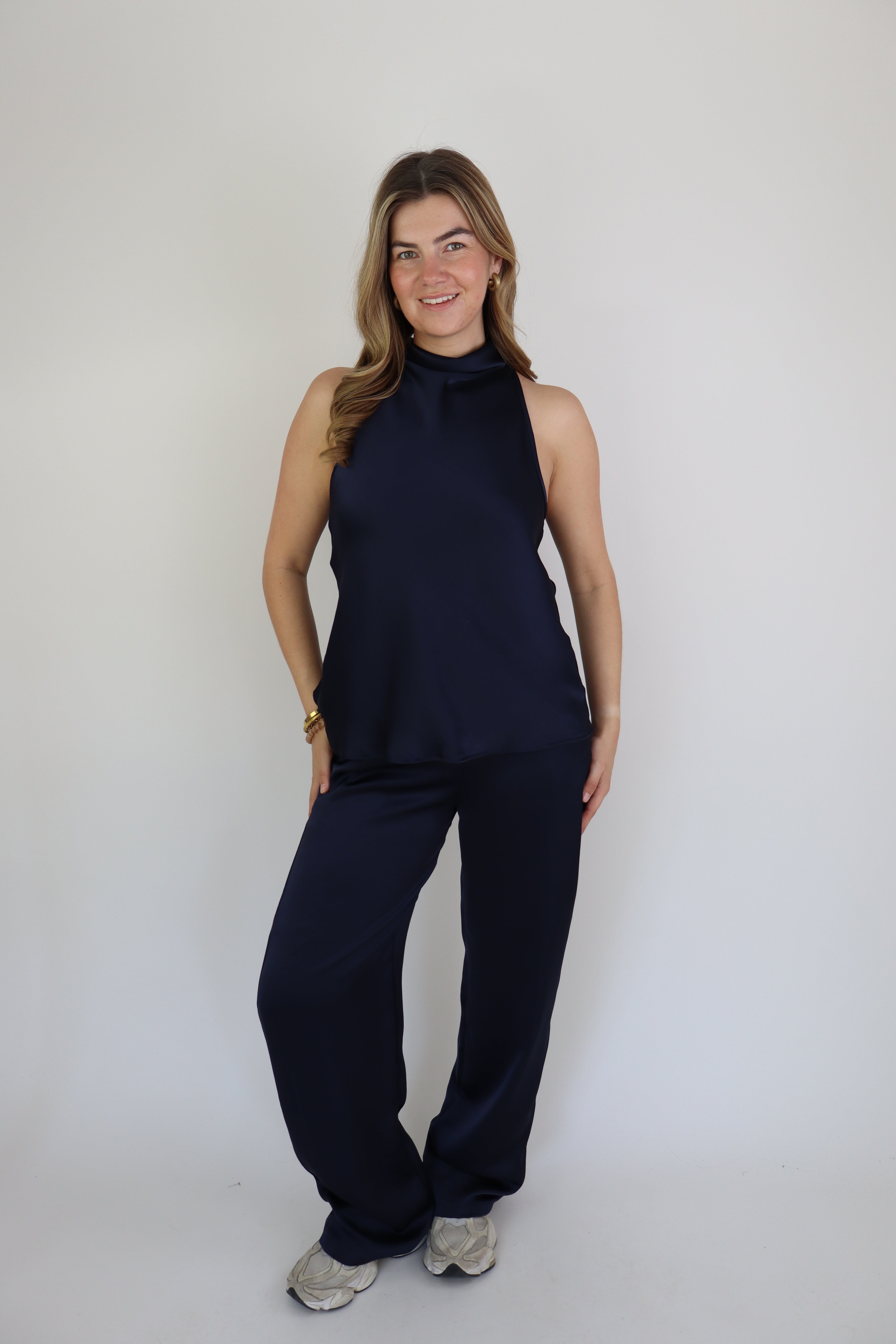 Satijnen Top Navy
