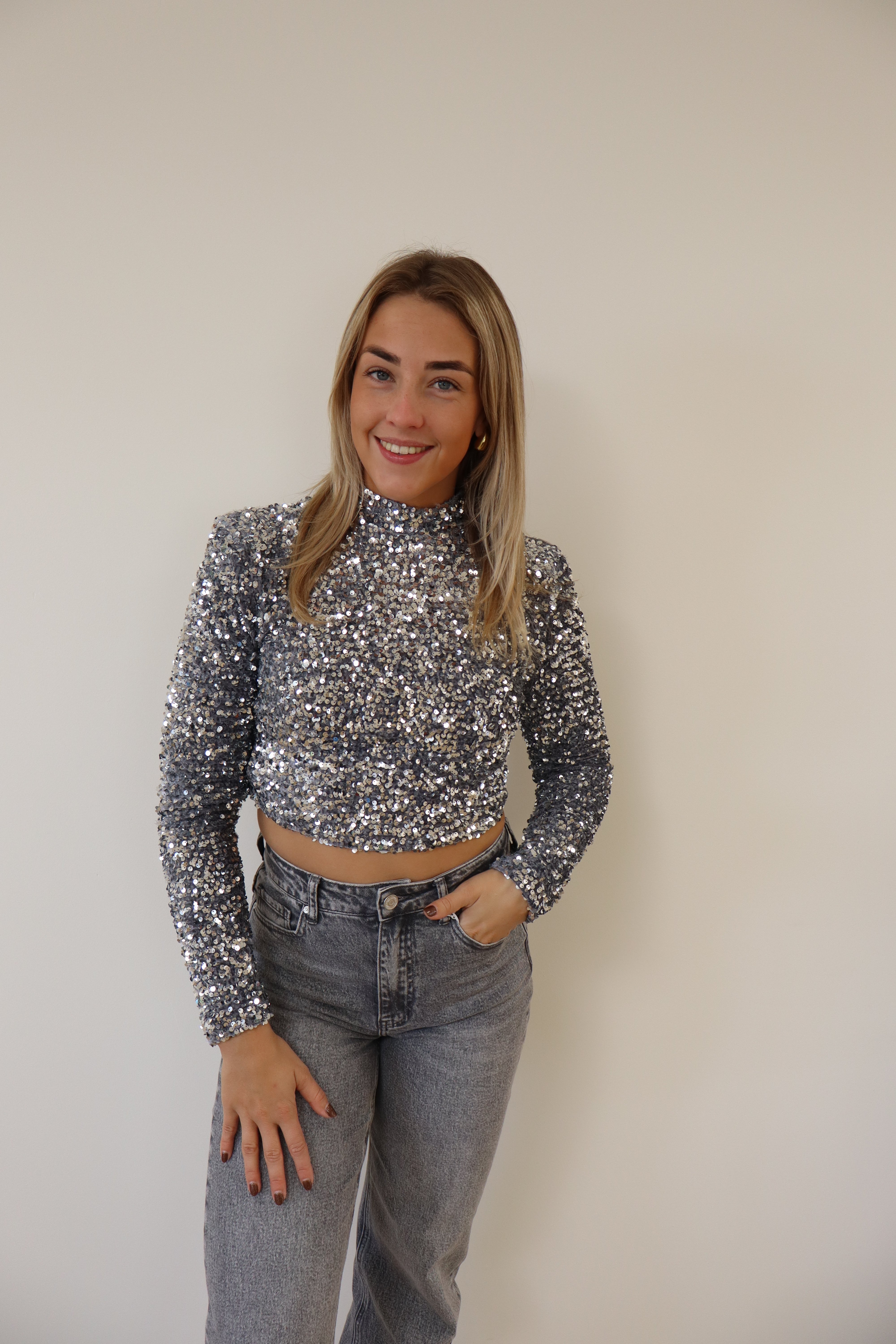 Nikky Glitter Top Zilver