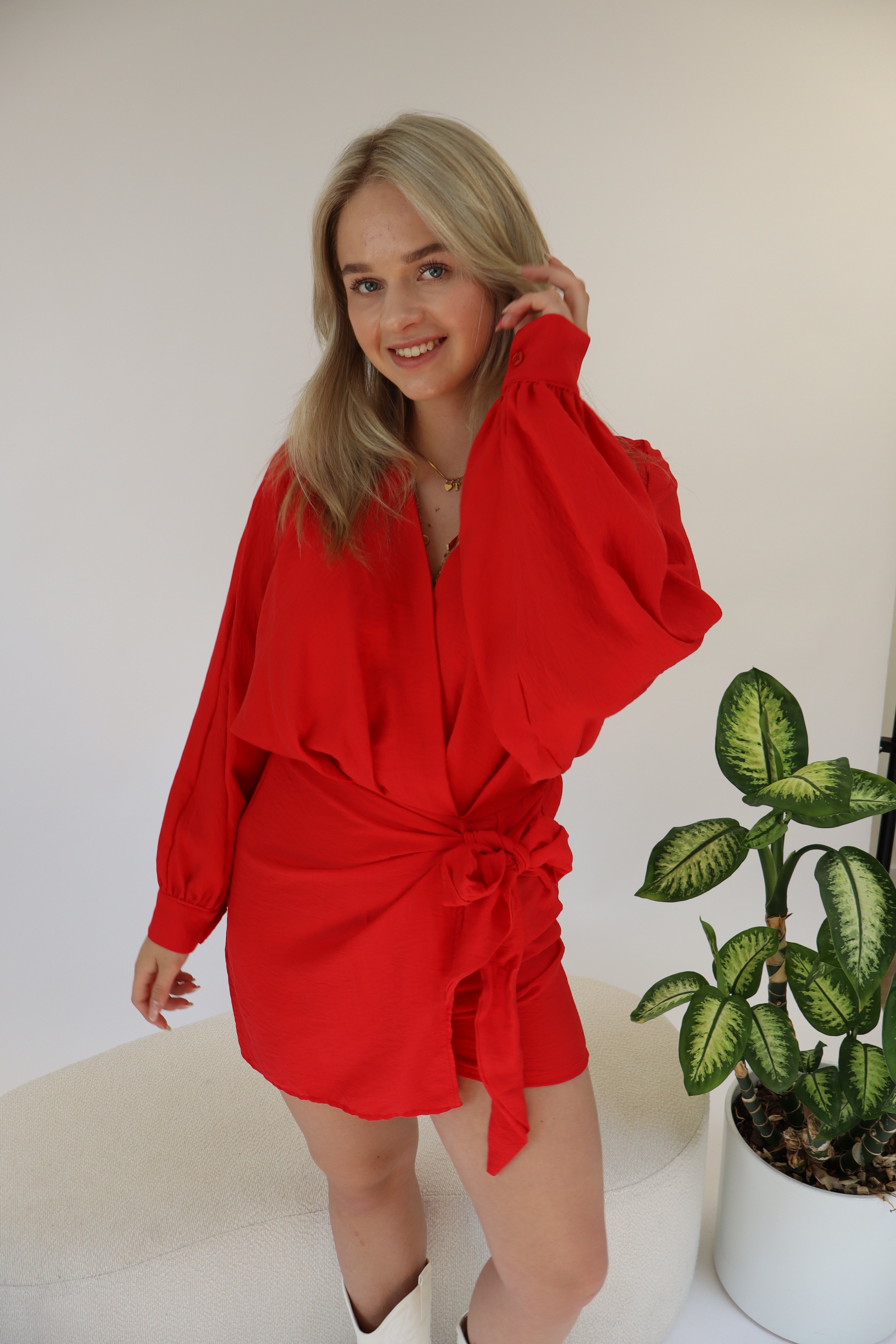 Dyanne Wrap Playsuit Red