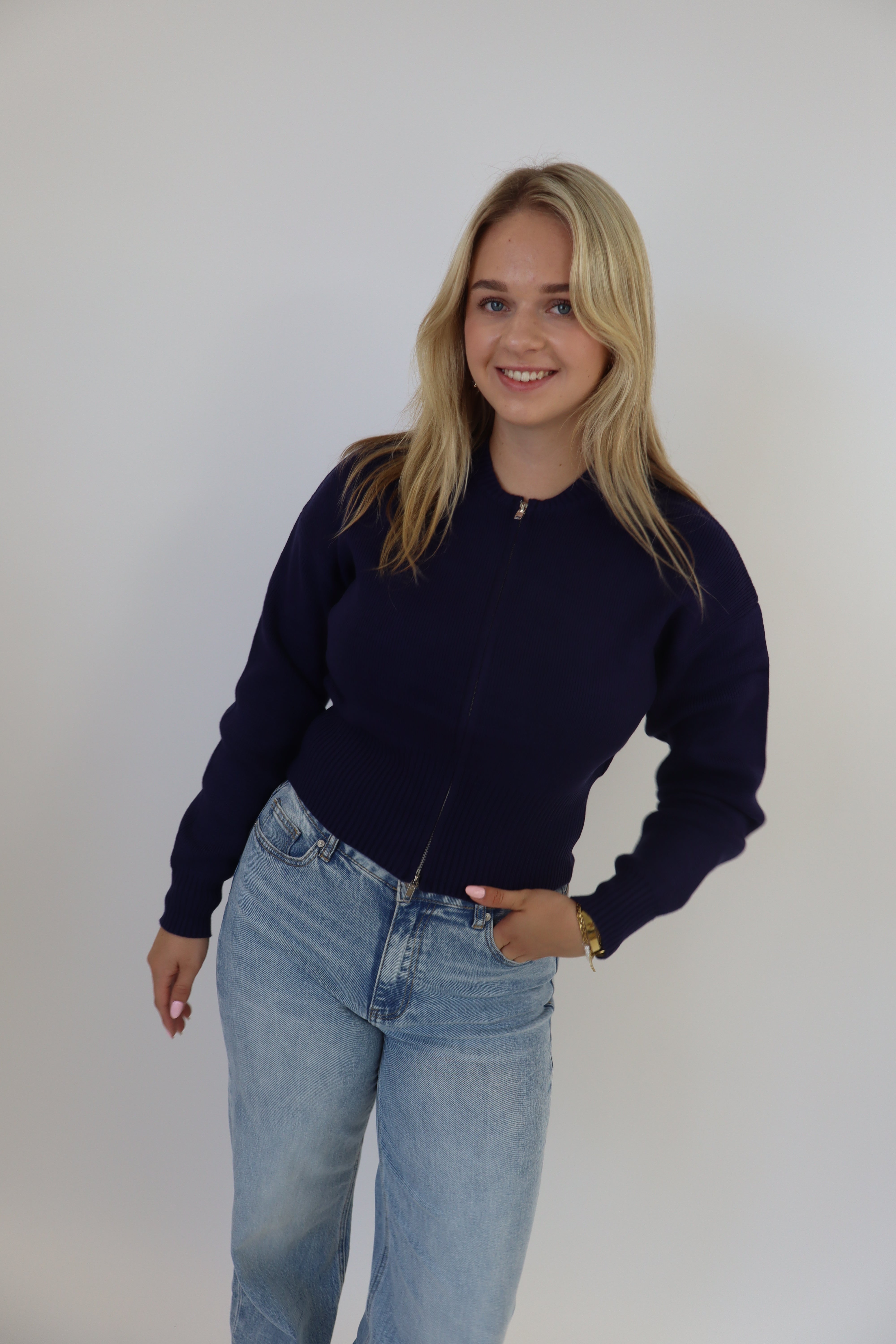 Femke Zip Cardigan - Navy