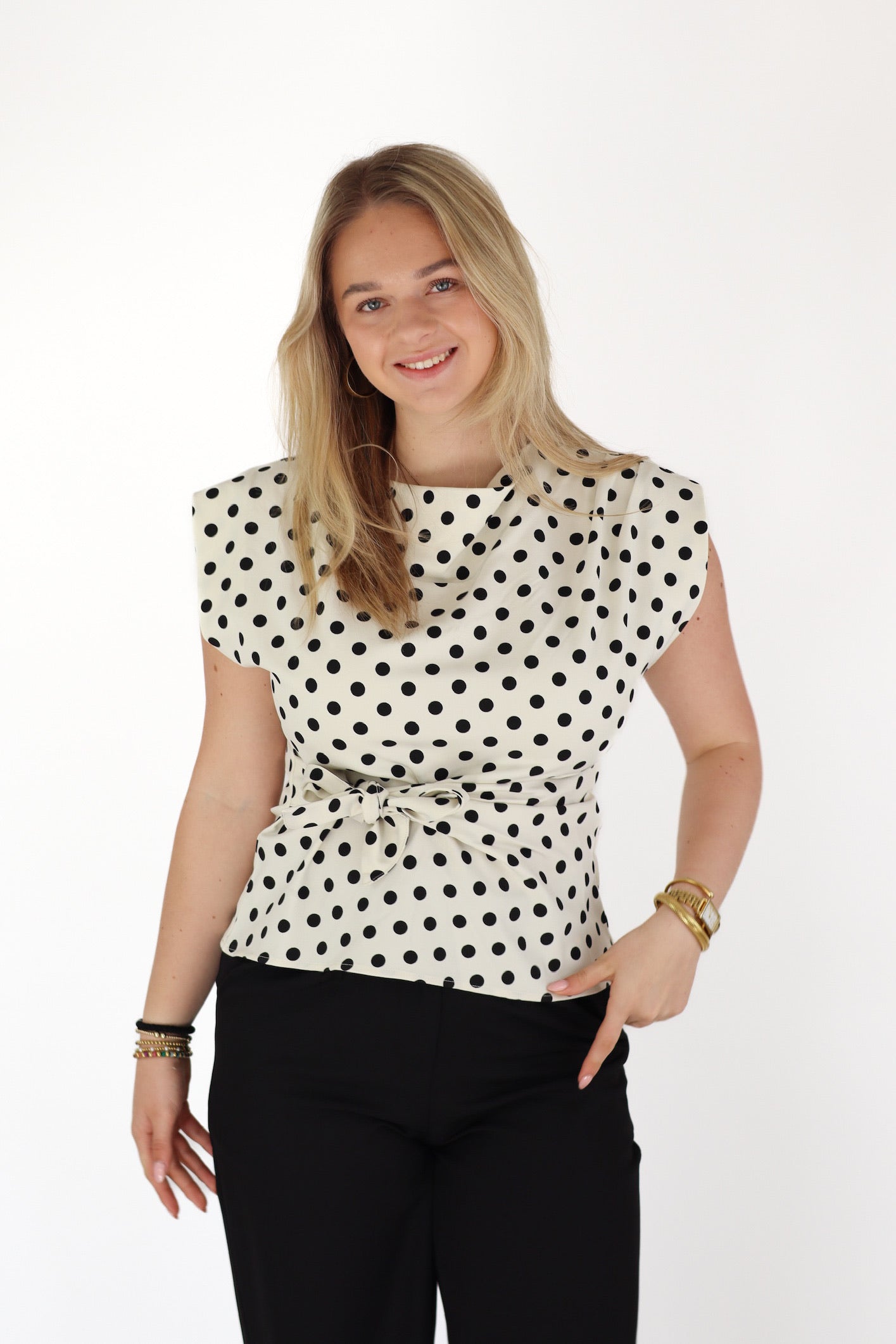 Britt Stippen Top Wit/Zwart