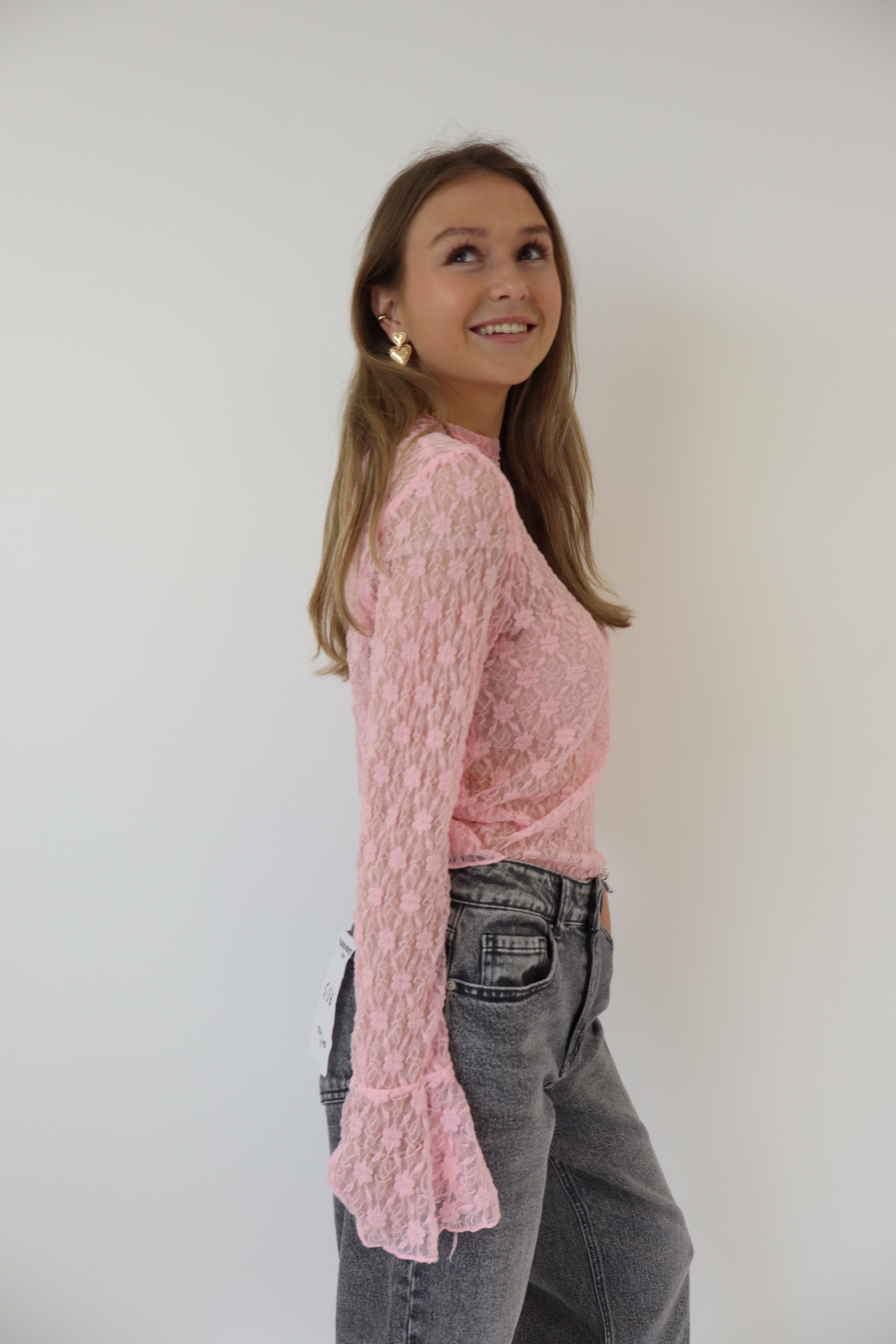 Kanten top roze