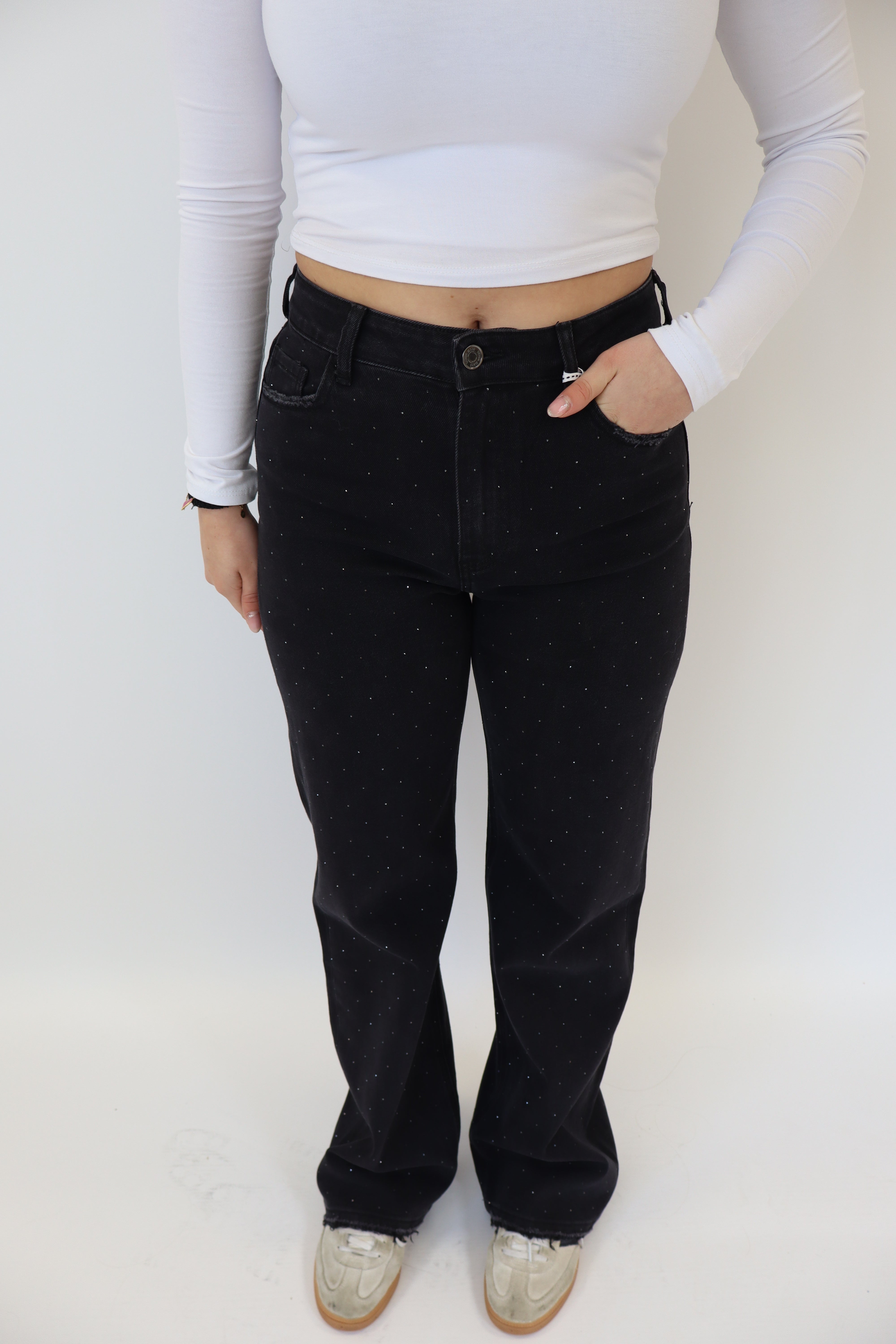 Wide Leg Jeans Glitter Black W3768