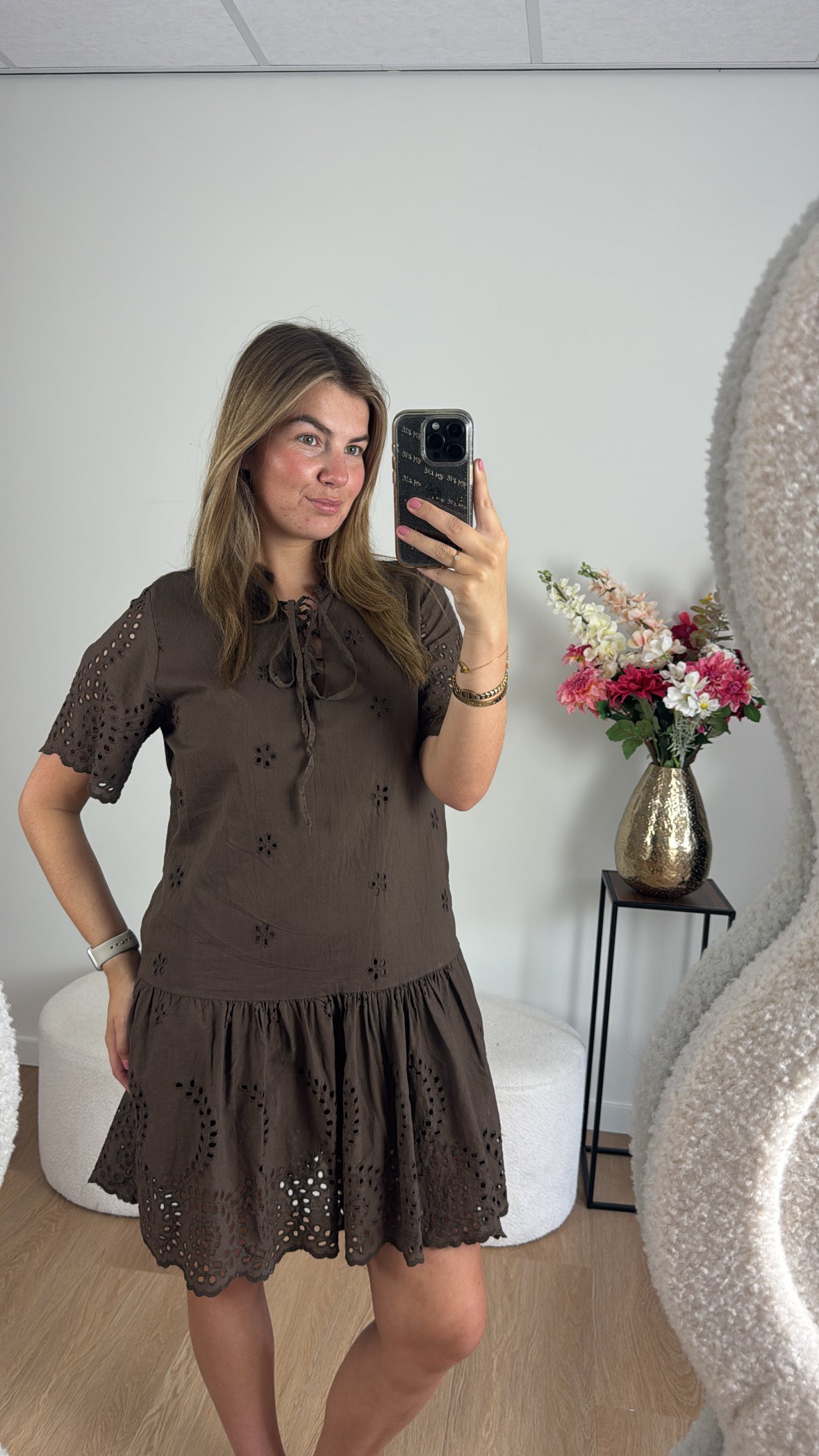Marah Broderie Dress Brown