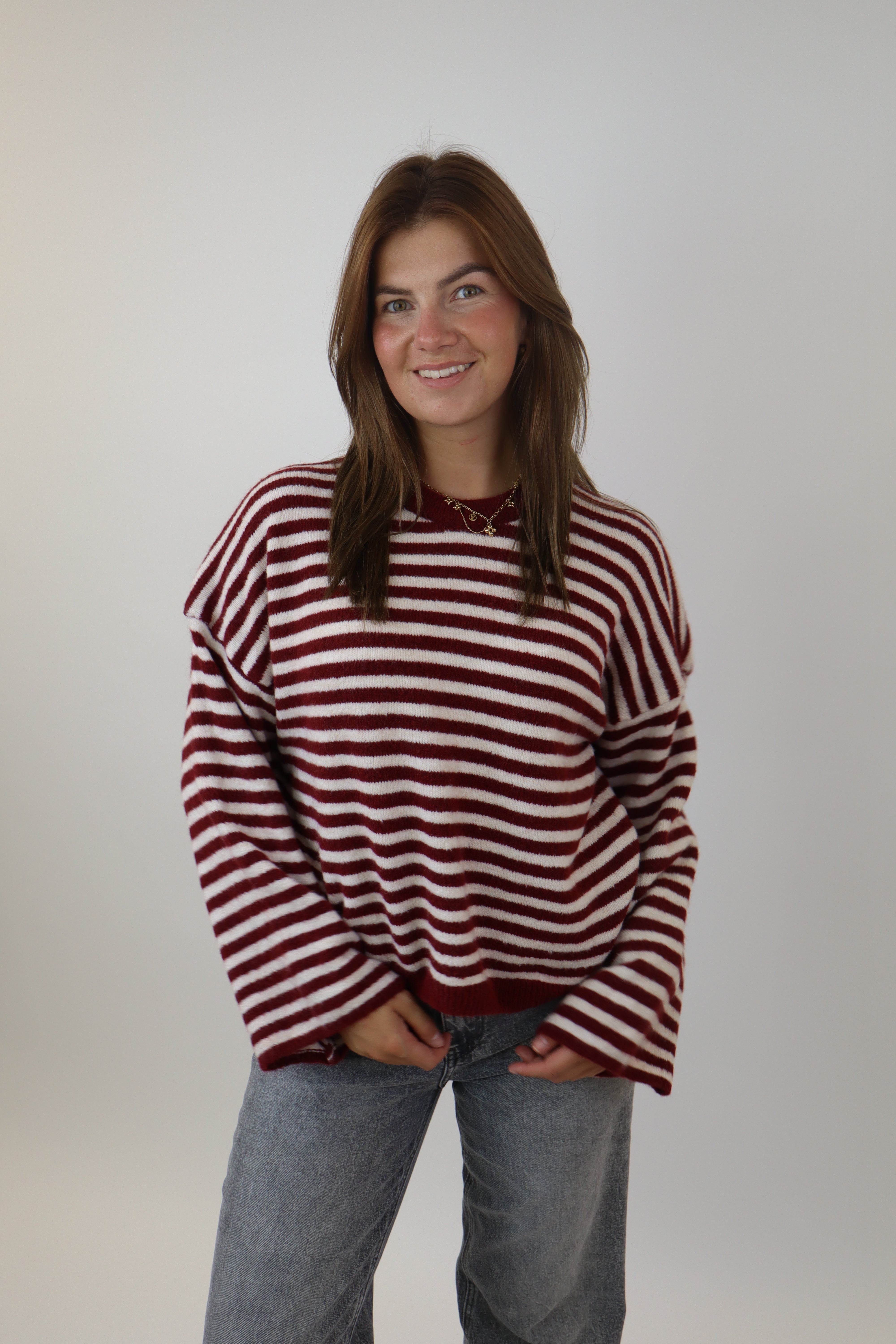 Myrthe Striped Sweater | Bordeaux