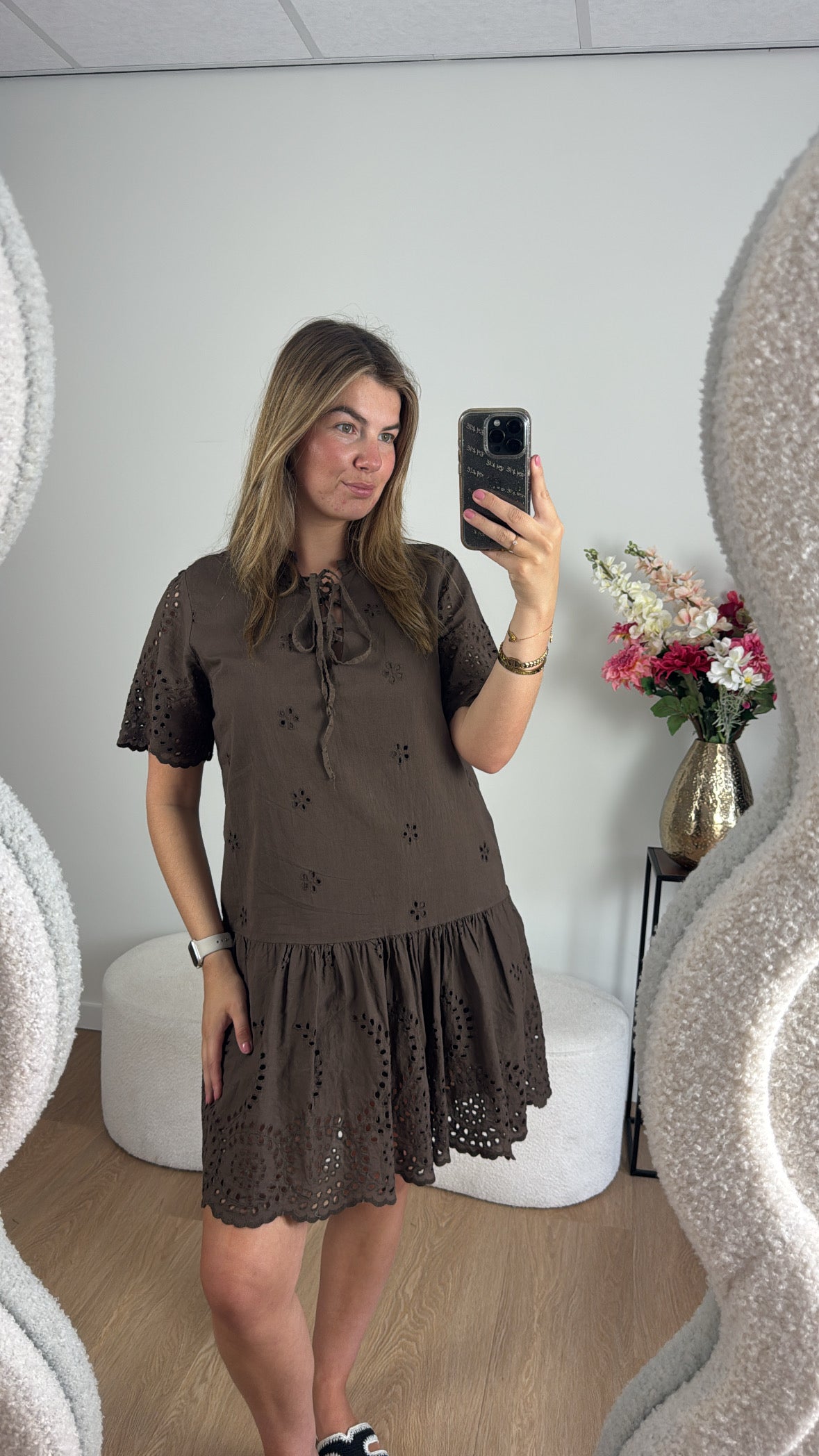 Marah Broderie Dress Brown