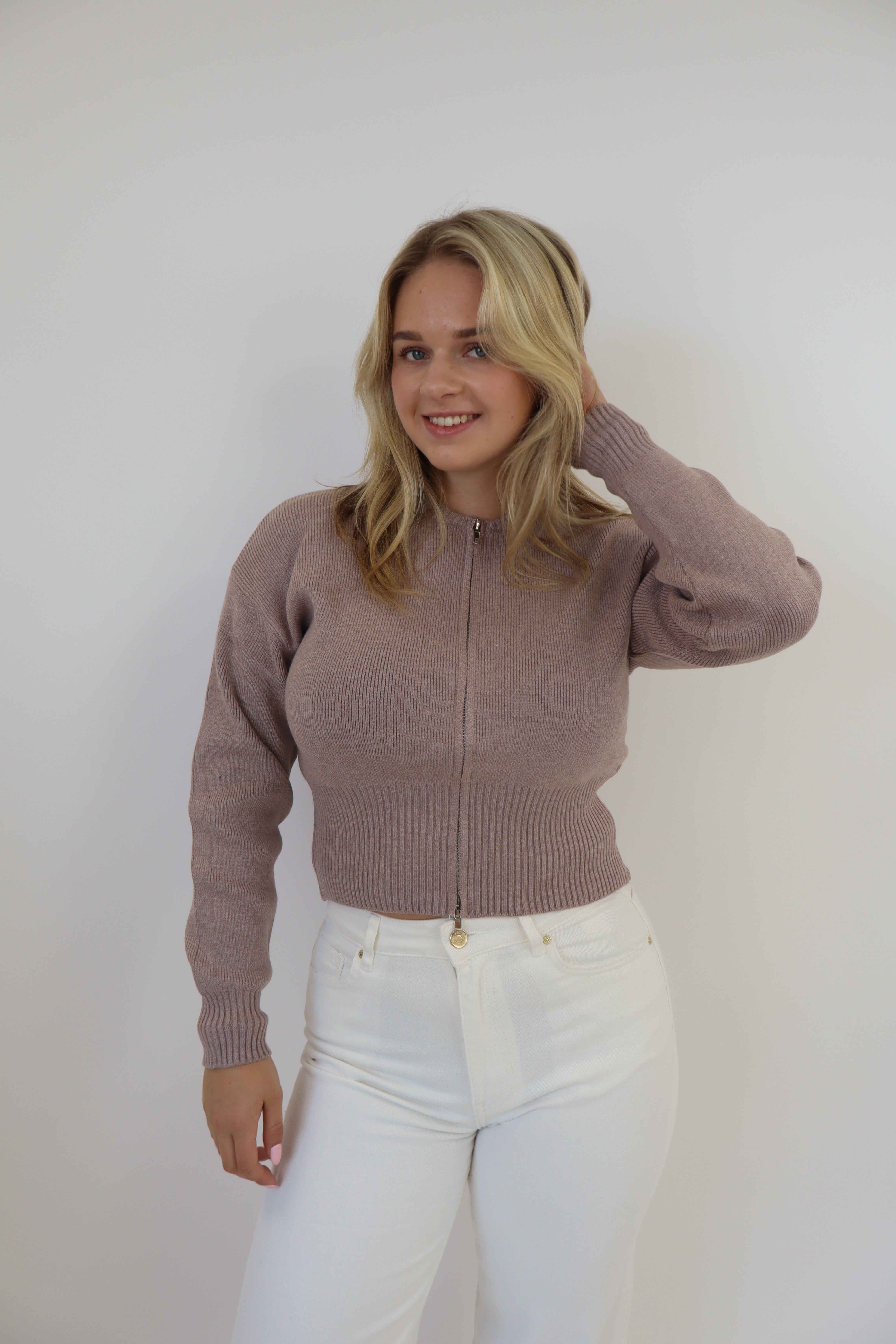 Femke Zip Cardigan - Taupe