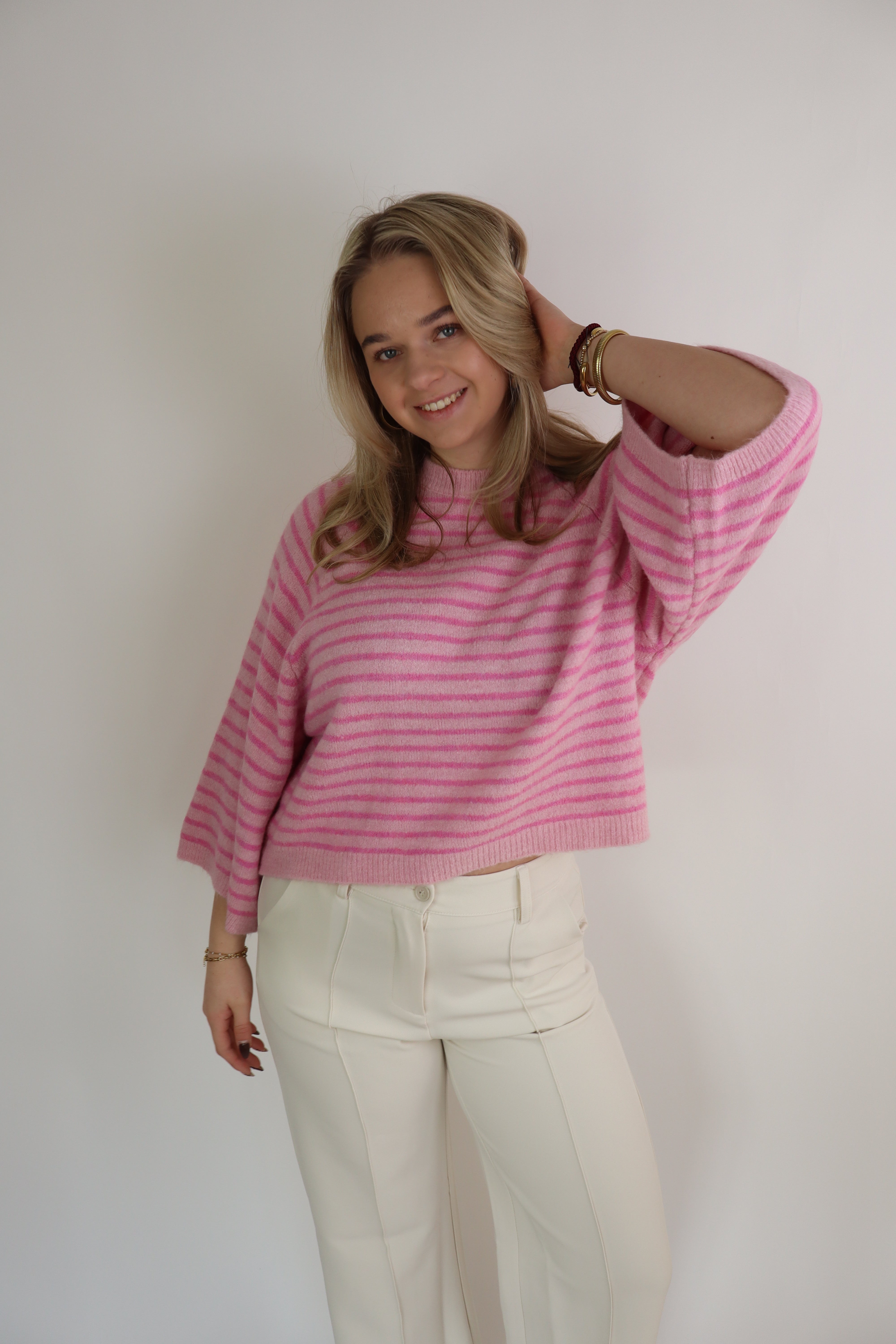 Cozy Striped Top Roze