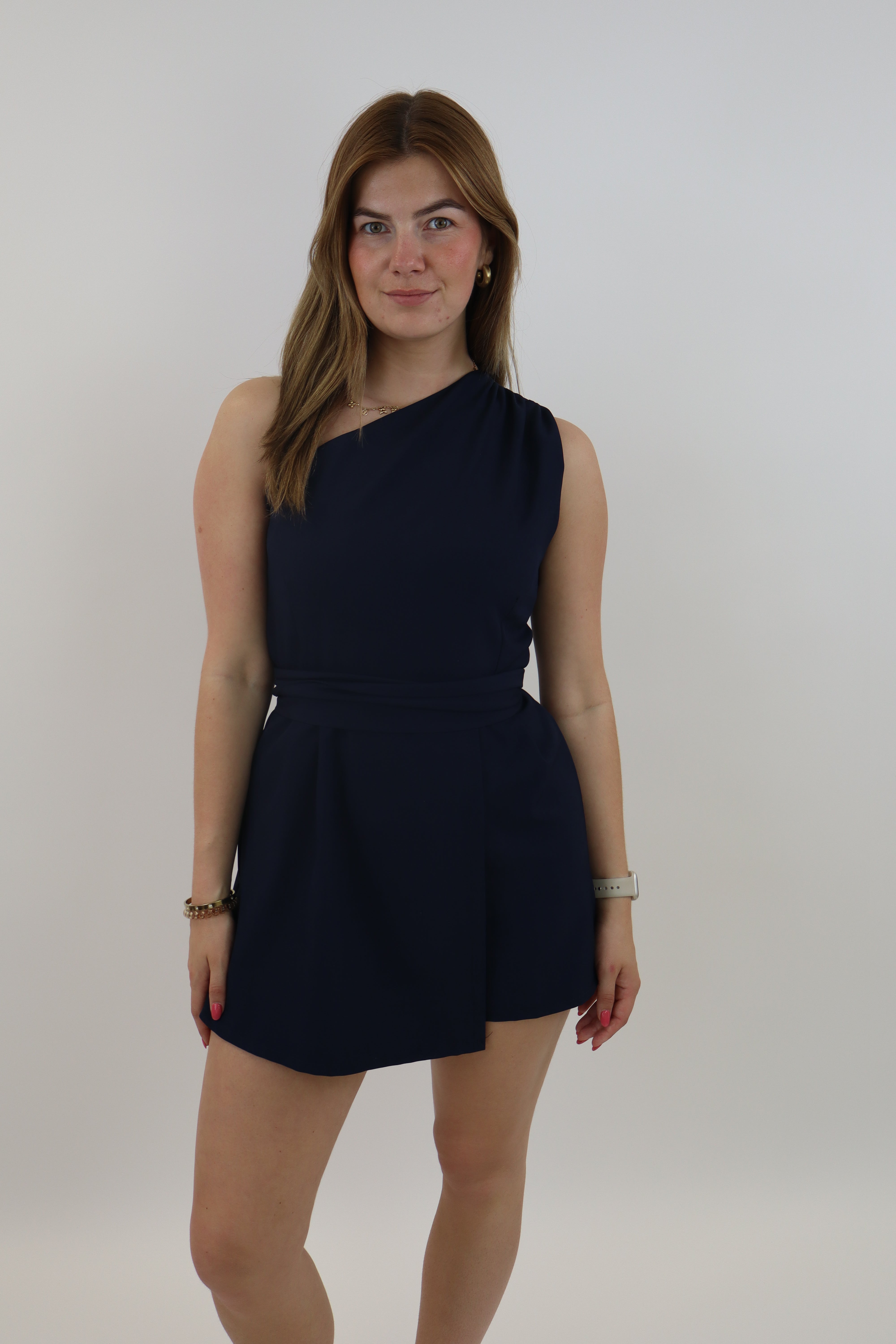 Alysha One Shoulder Playsuit Navy