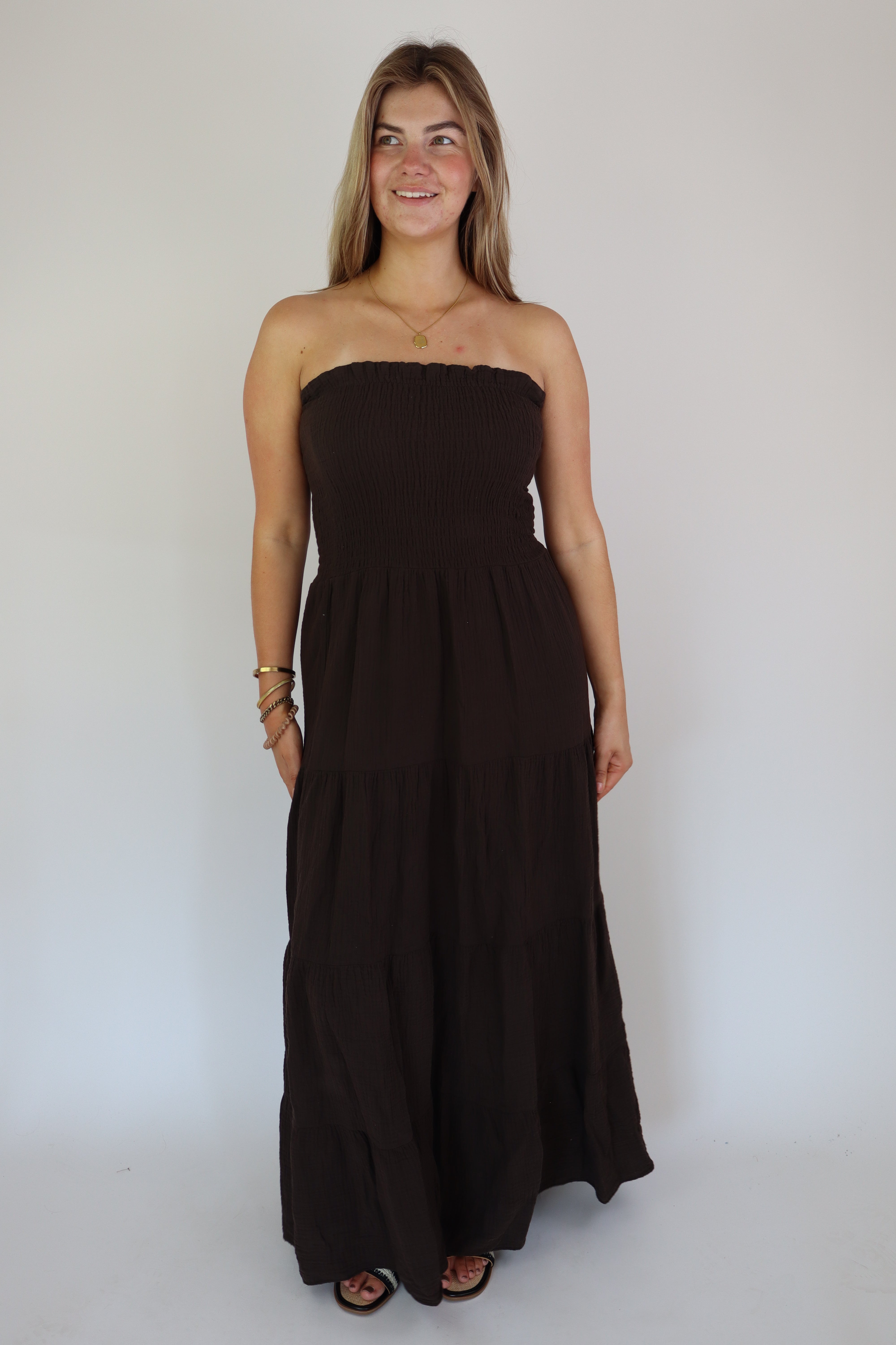 Katoenen Maxi Dress Brown