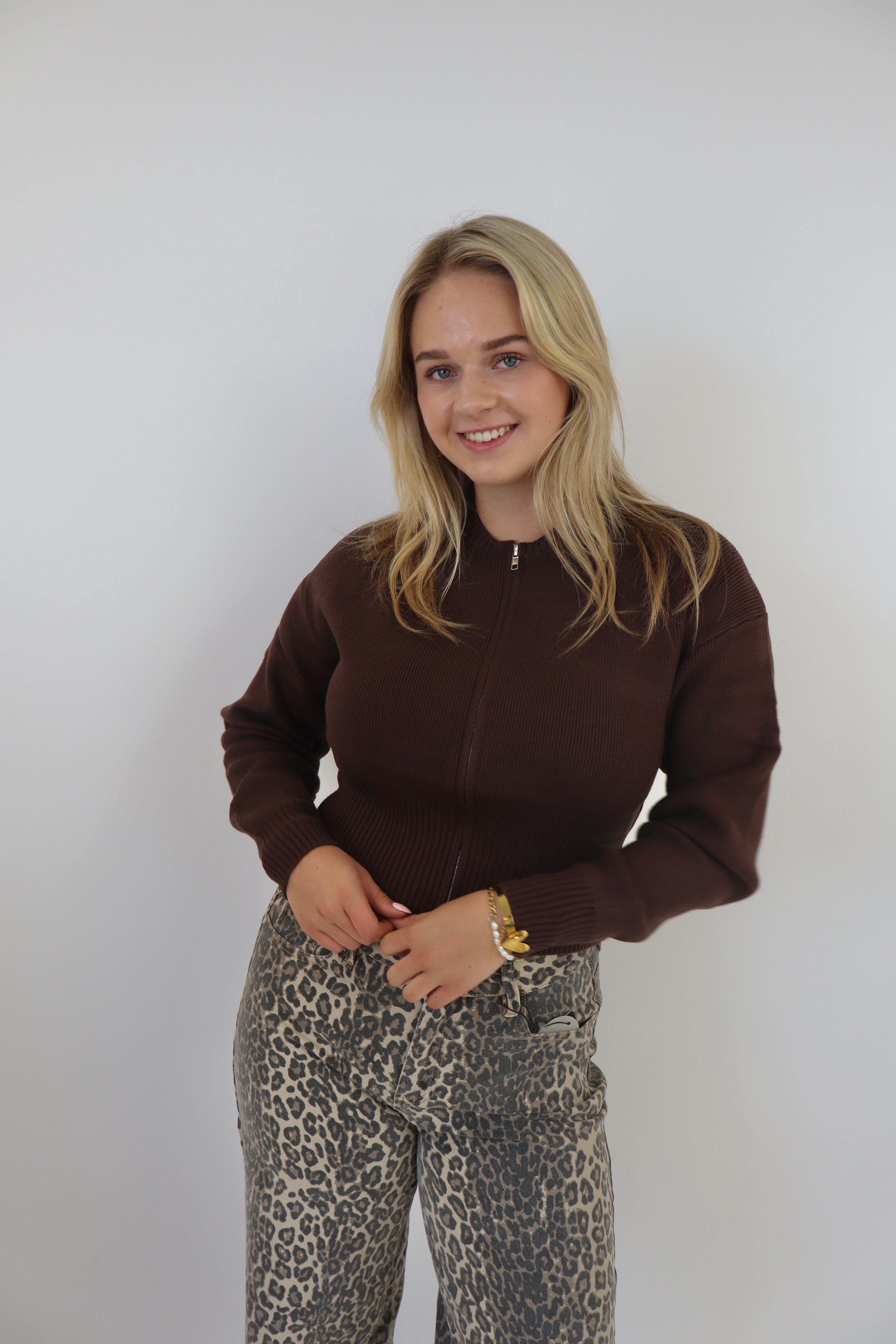 Femke Zip Cardigan - Bruin
