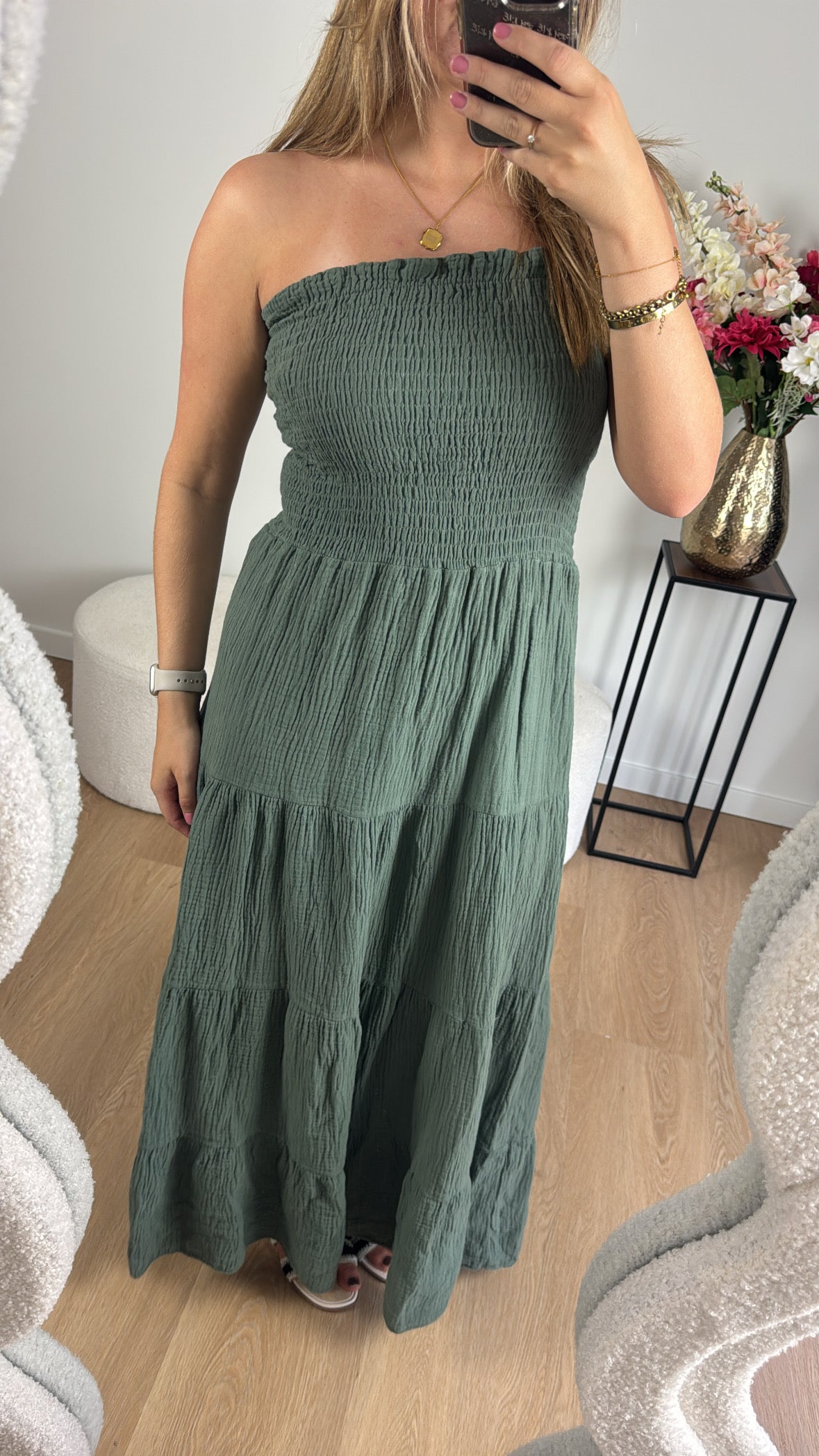 Katoenen Maxi Dress Army Green