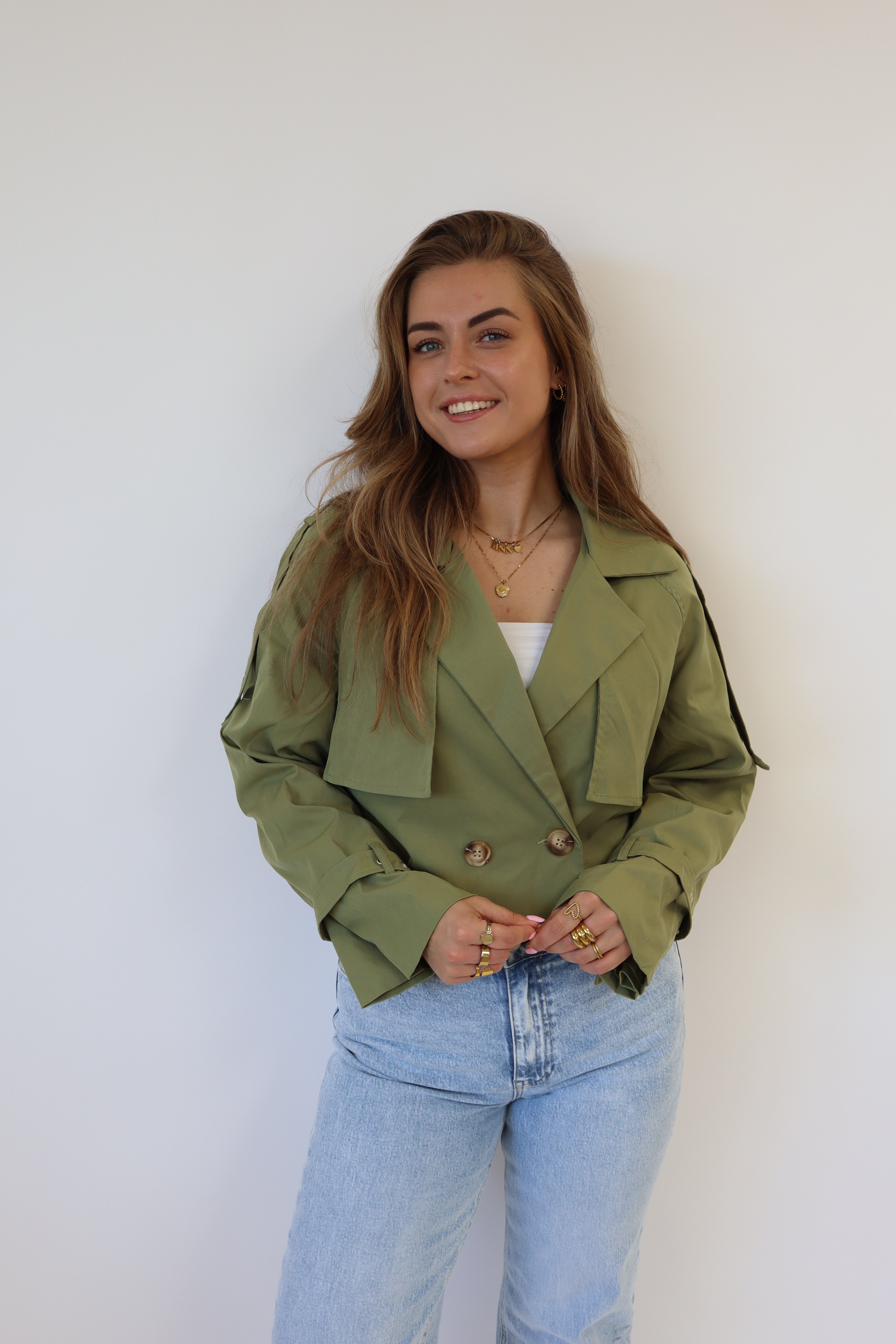 Cropped Trench Coat Green