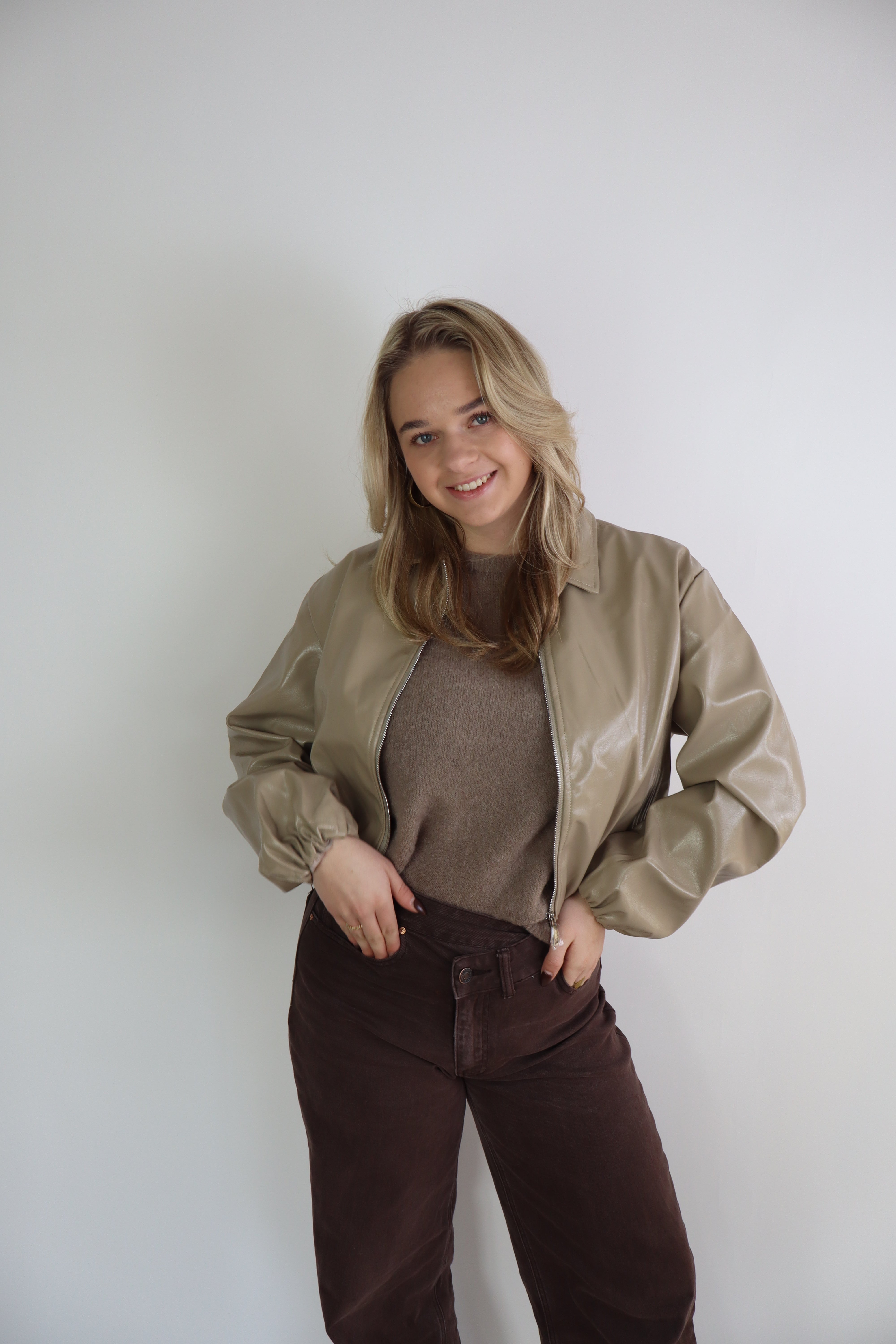 Sophie Leather Jacket Beige