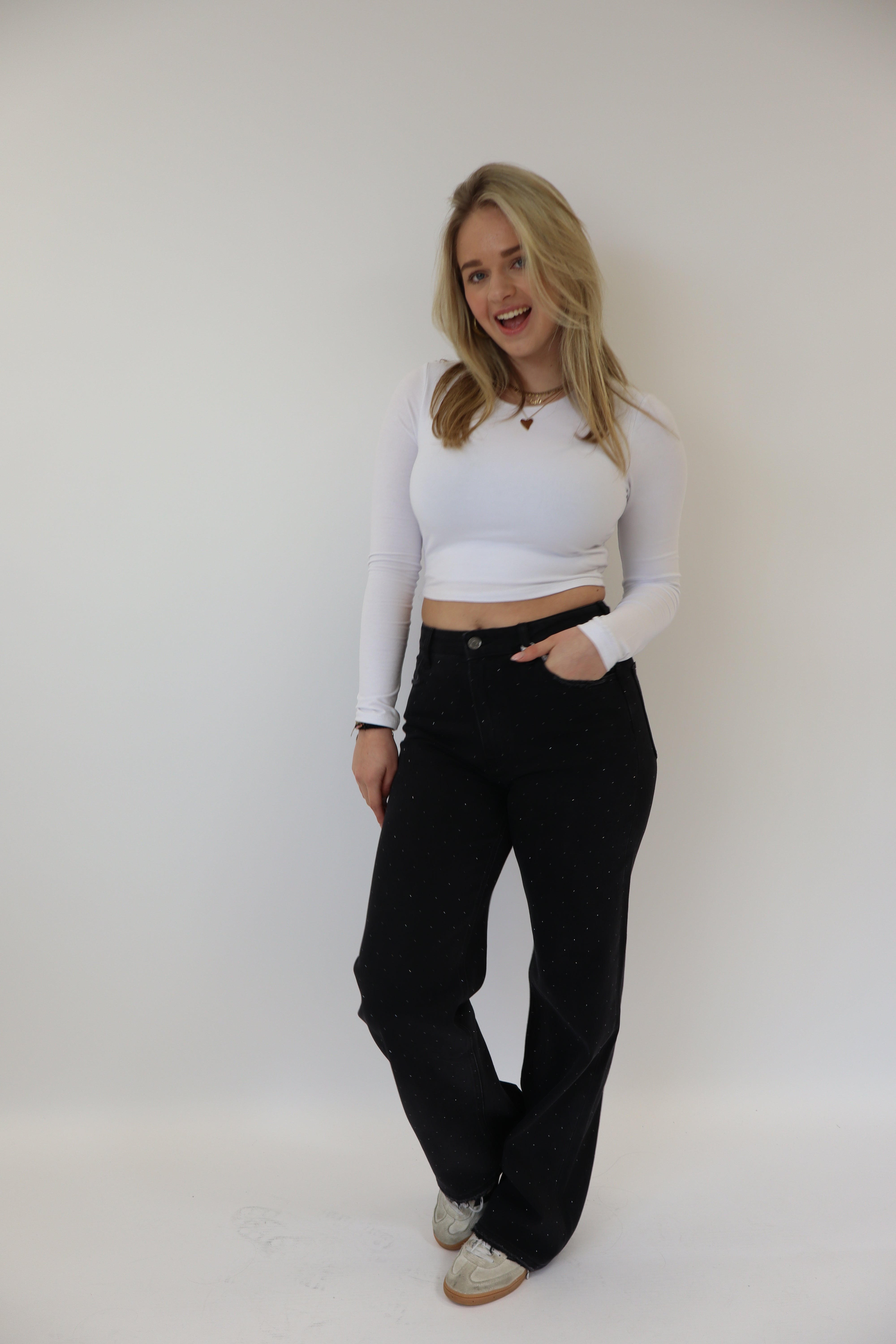 Wide Leg Jeans Glitter Black W3768