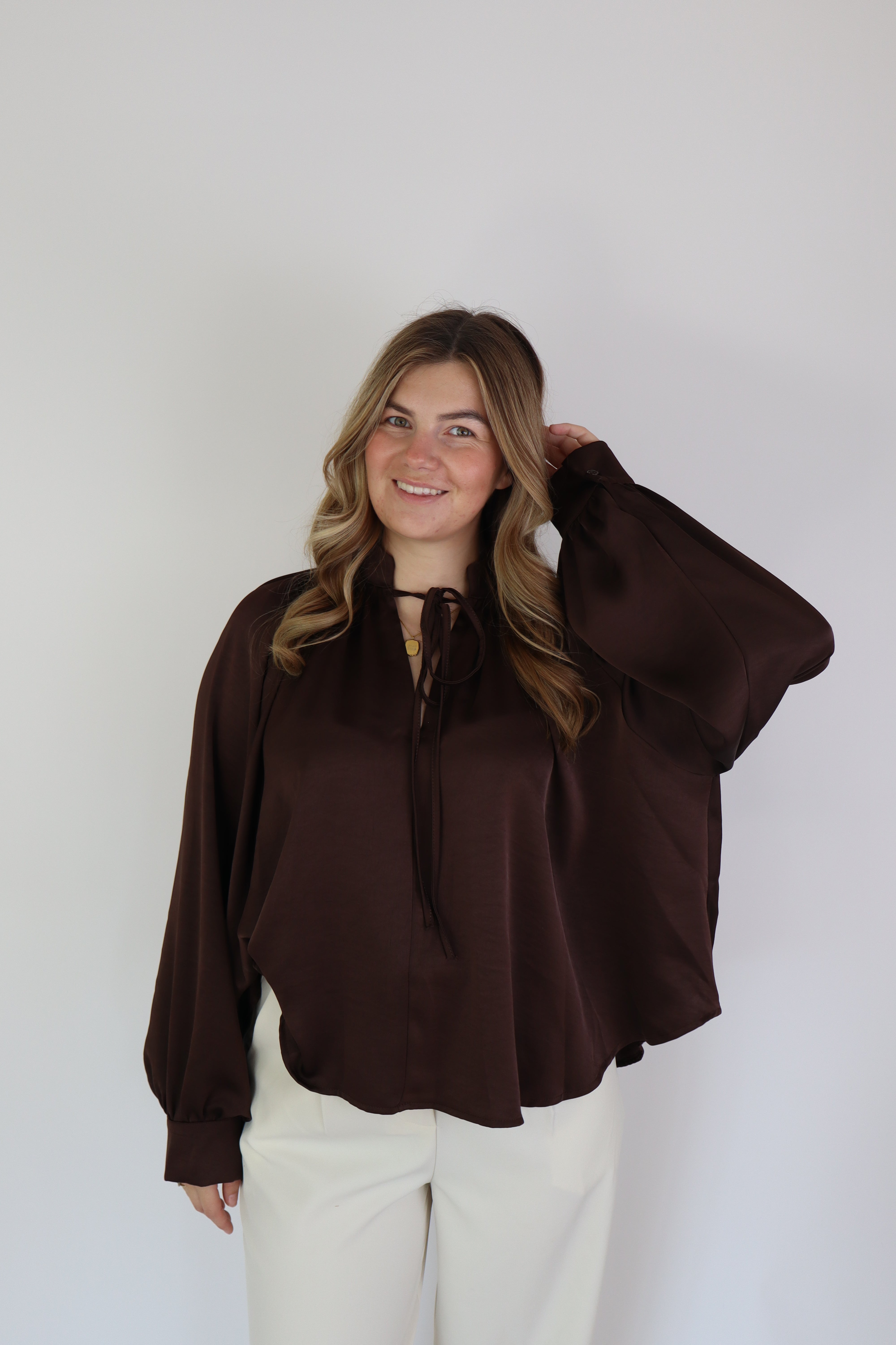 Layla Satijnen Blouse Brown
