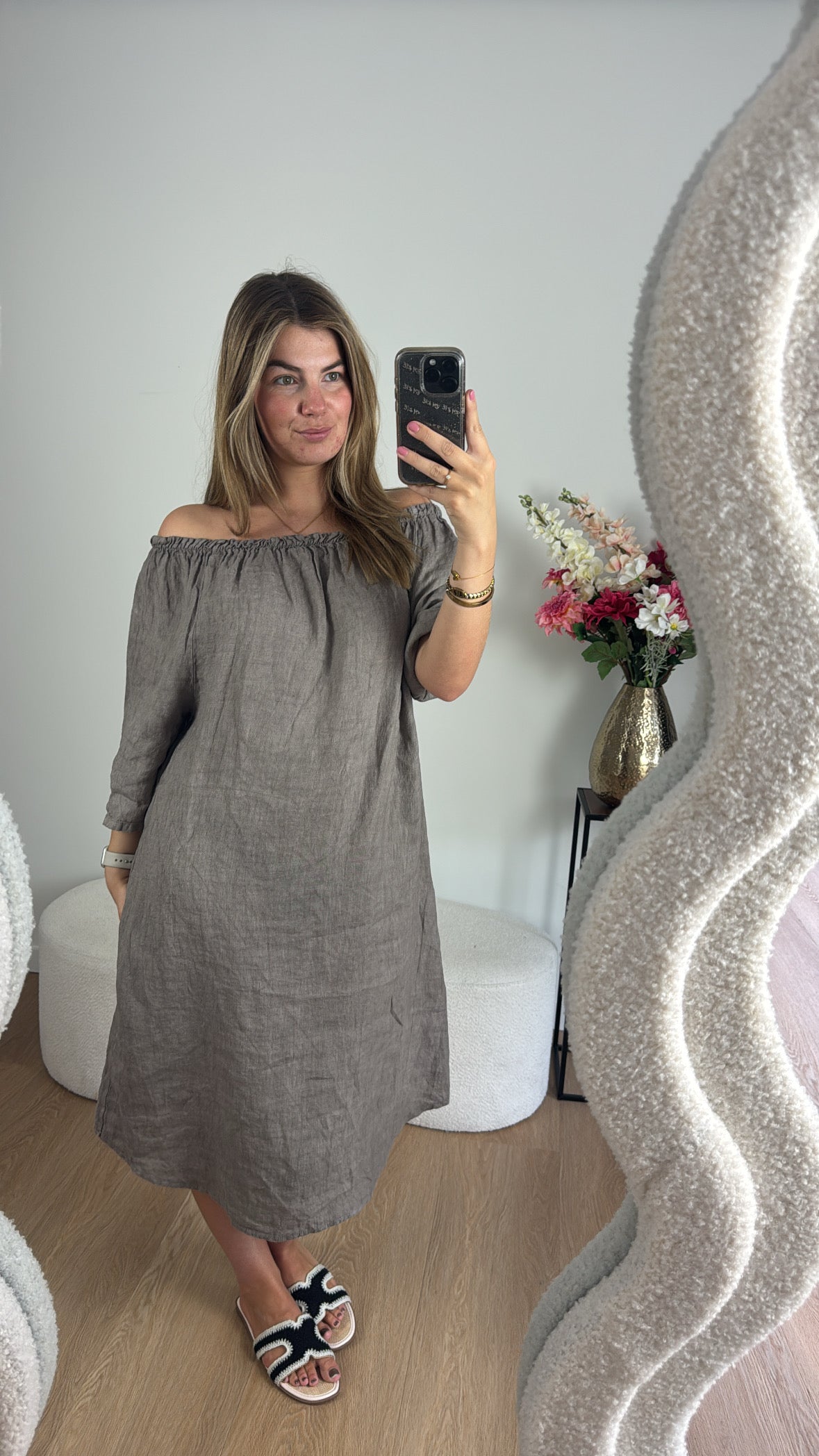 Marijn Off Shoulder Dress Taupe