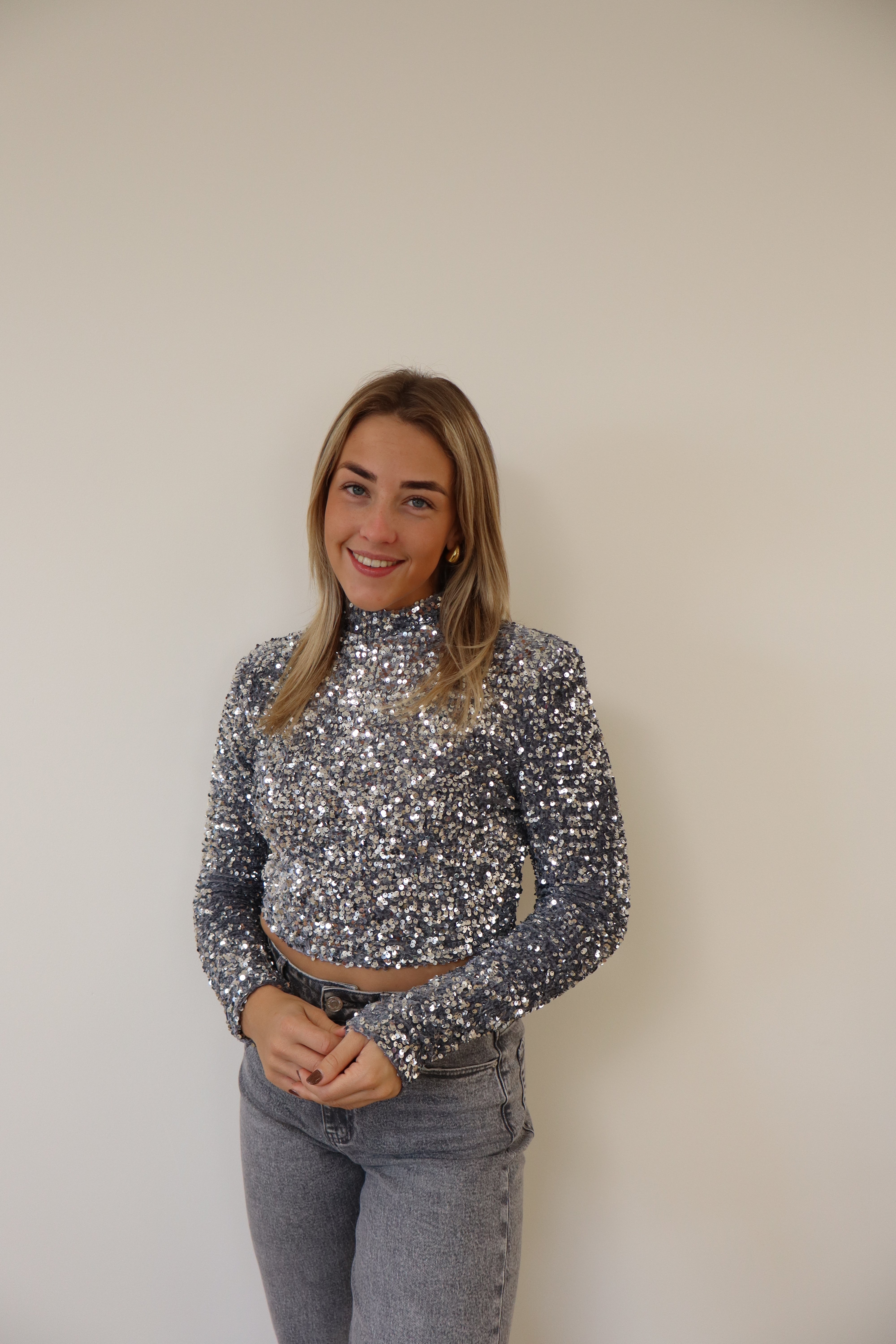 Nikky Glitter Top Zilver