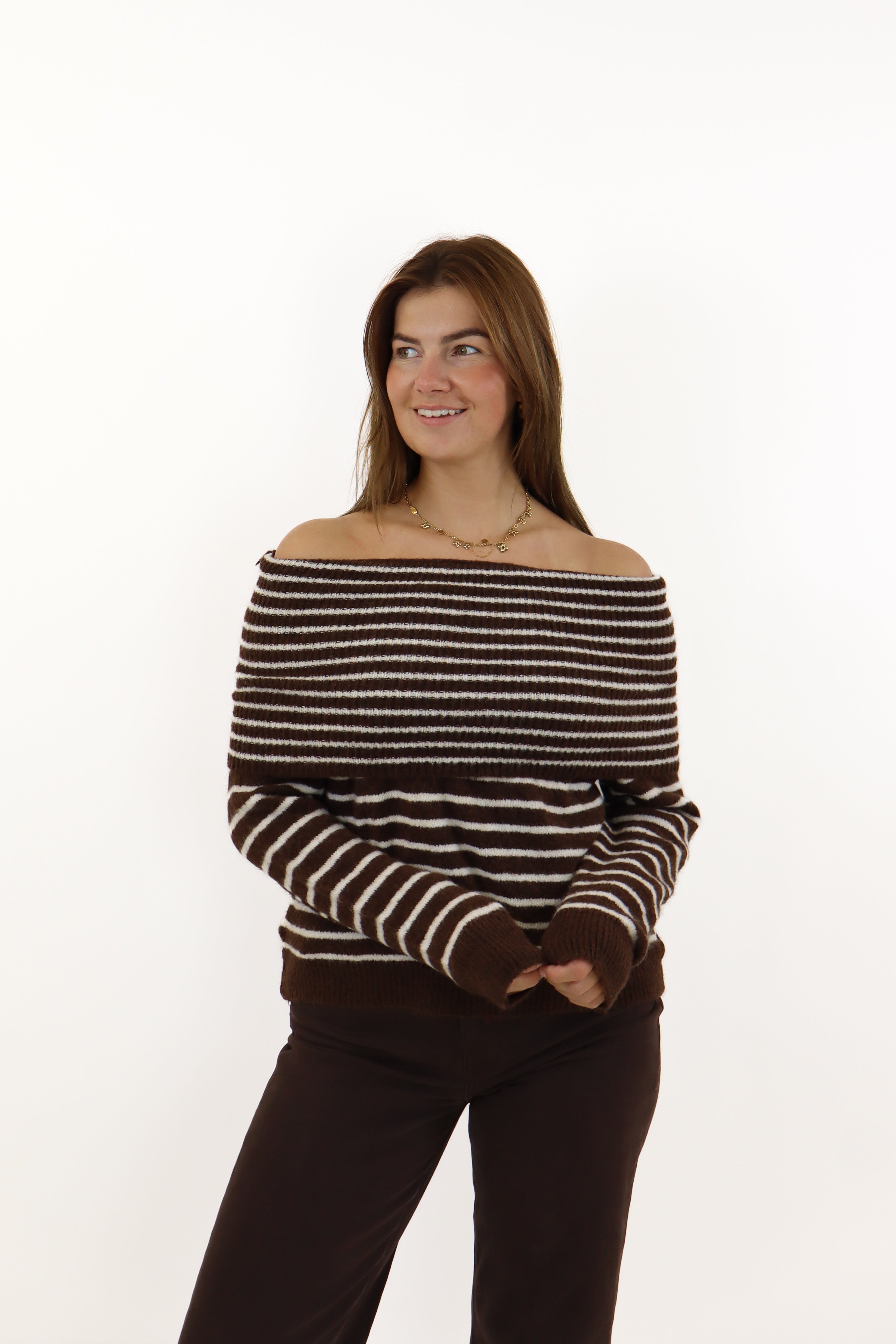 Lizzy Off Shoulder Knit Brown