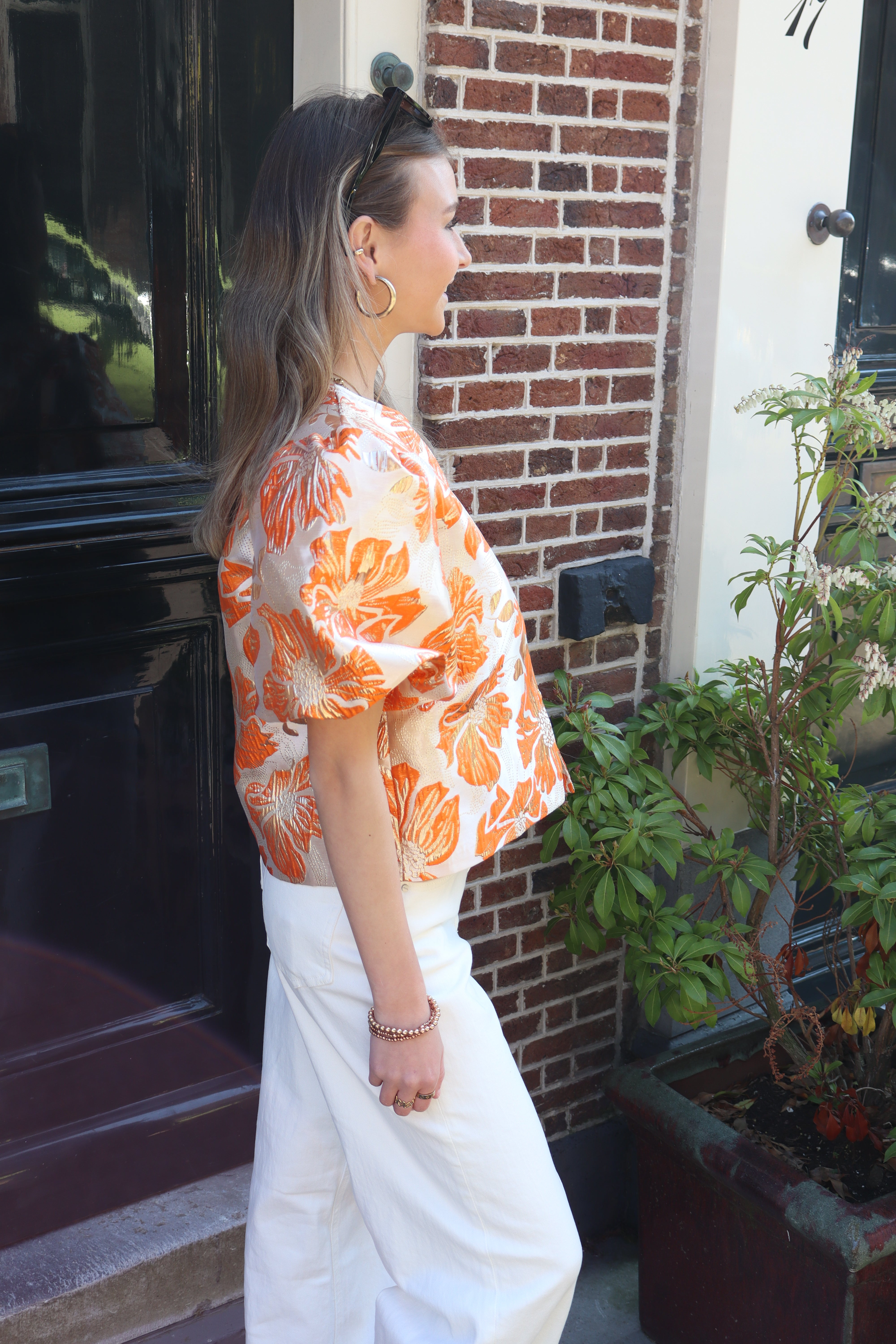 Lisa Printed Top Short Sleeve Orange