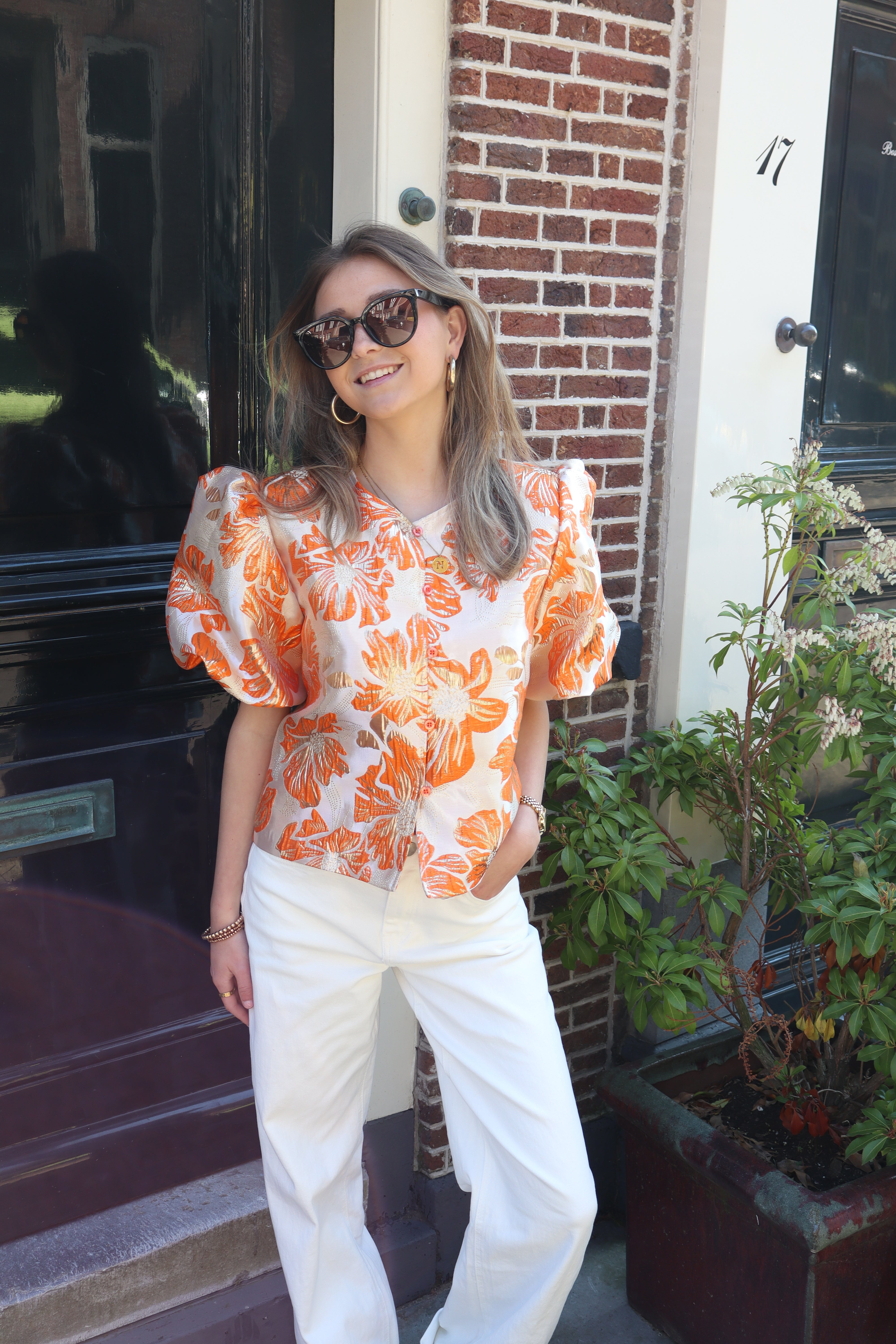 Lisa Printed Top Short Sleeve Orange