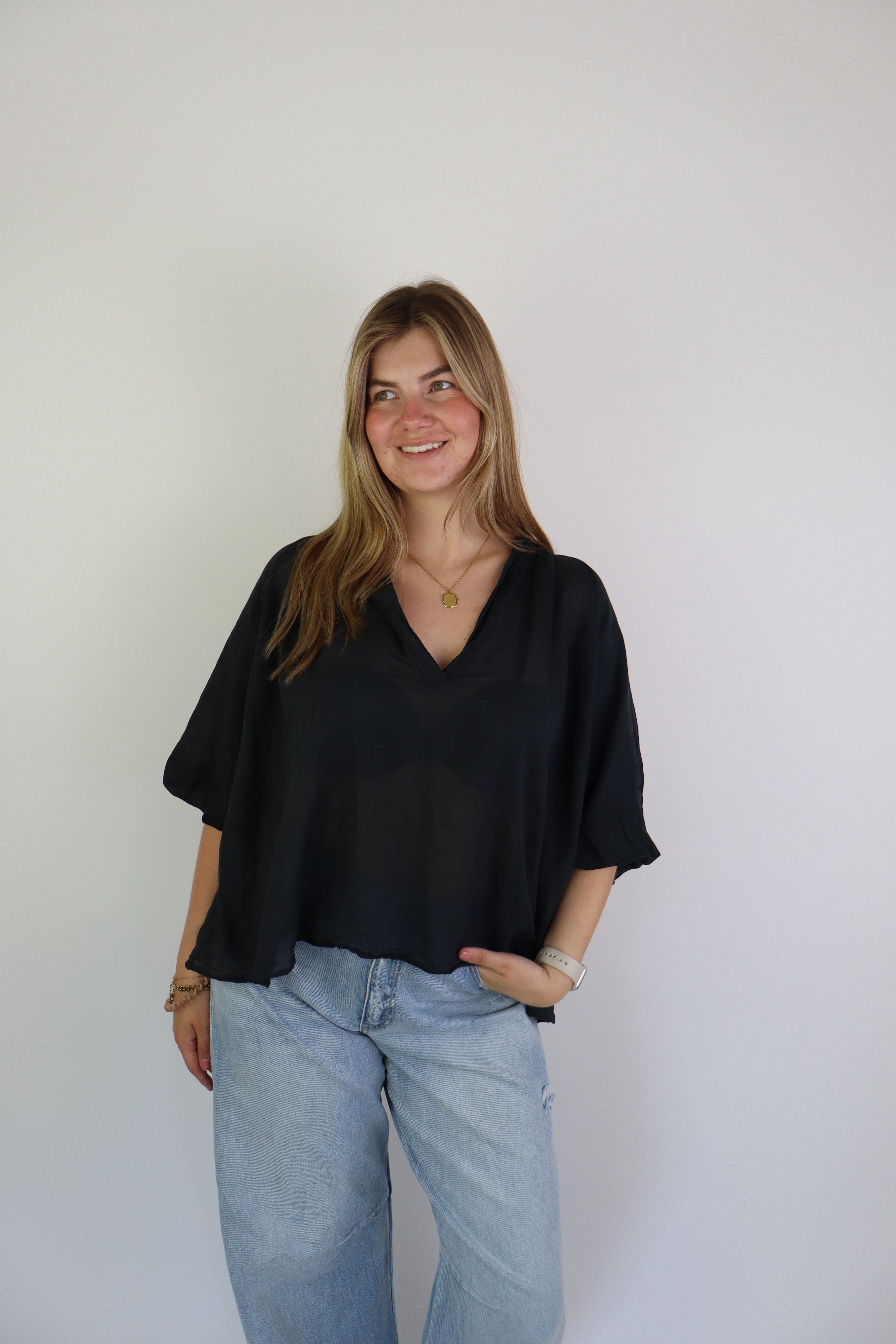 Basic Katoenen Blouse Black