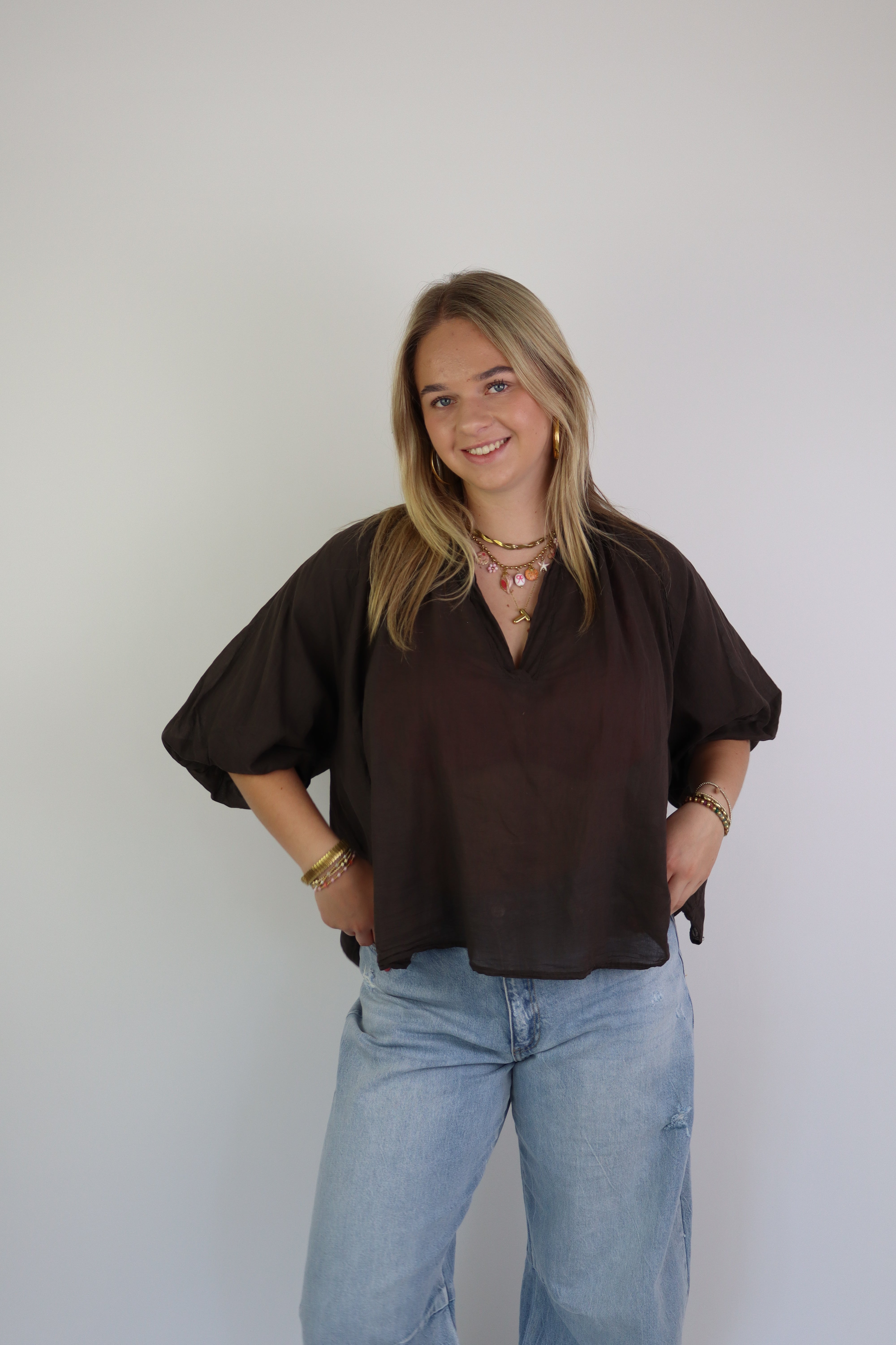 Basic Katoenen Blouse Brown