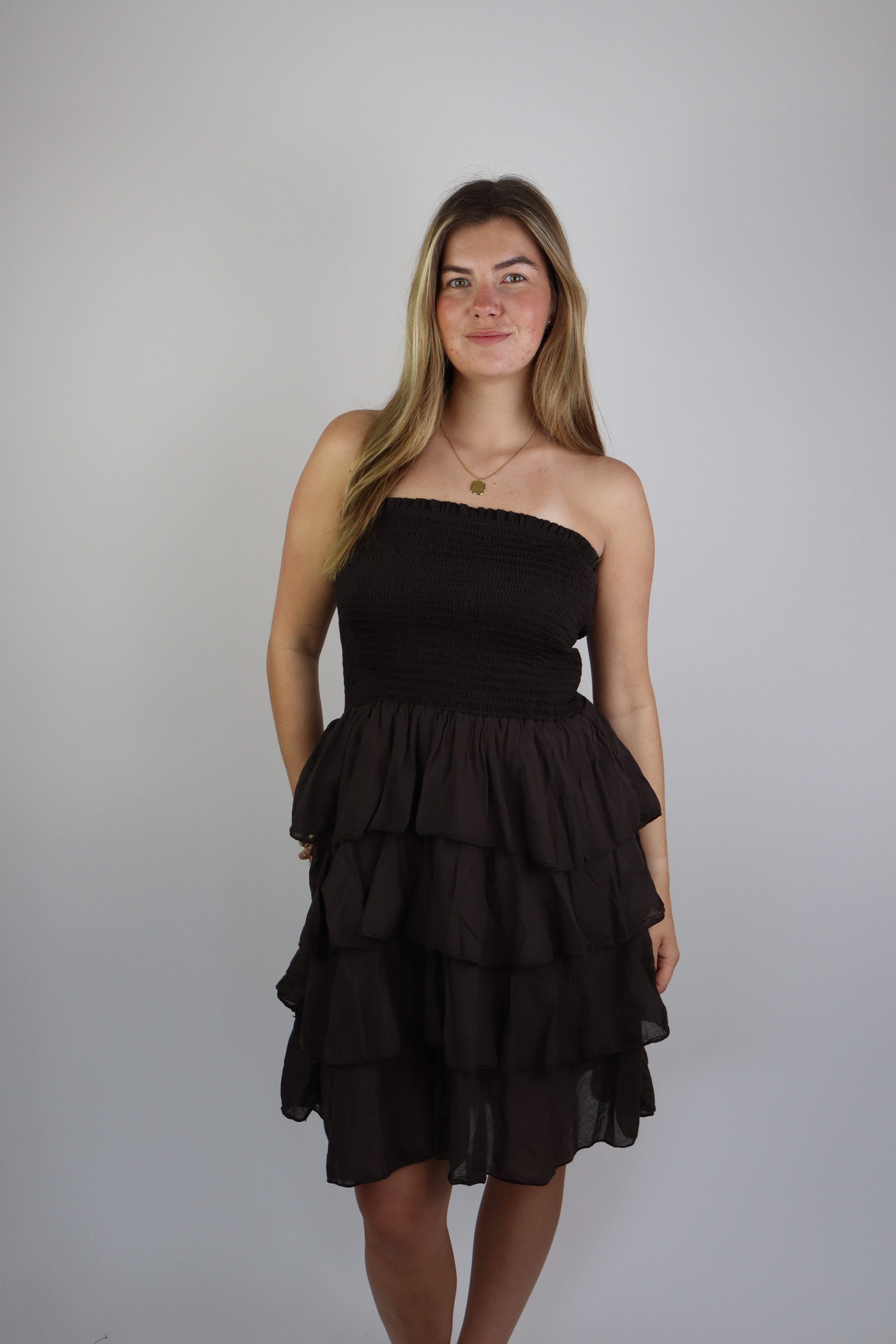 Dilara Ruffle Dress Brown