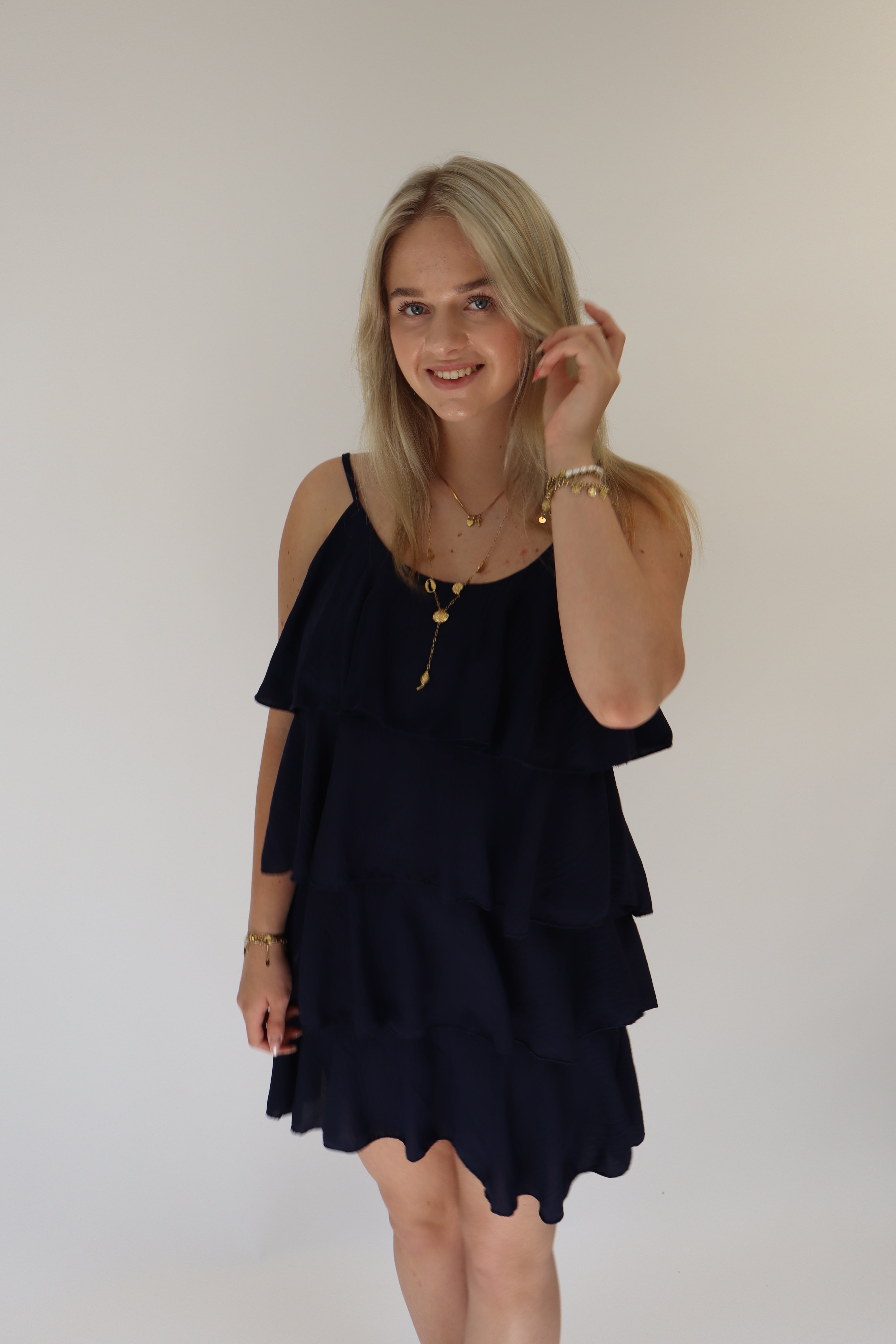 Djamilla Ruffle Jurk Navy