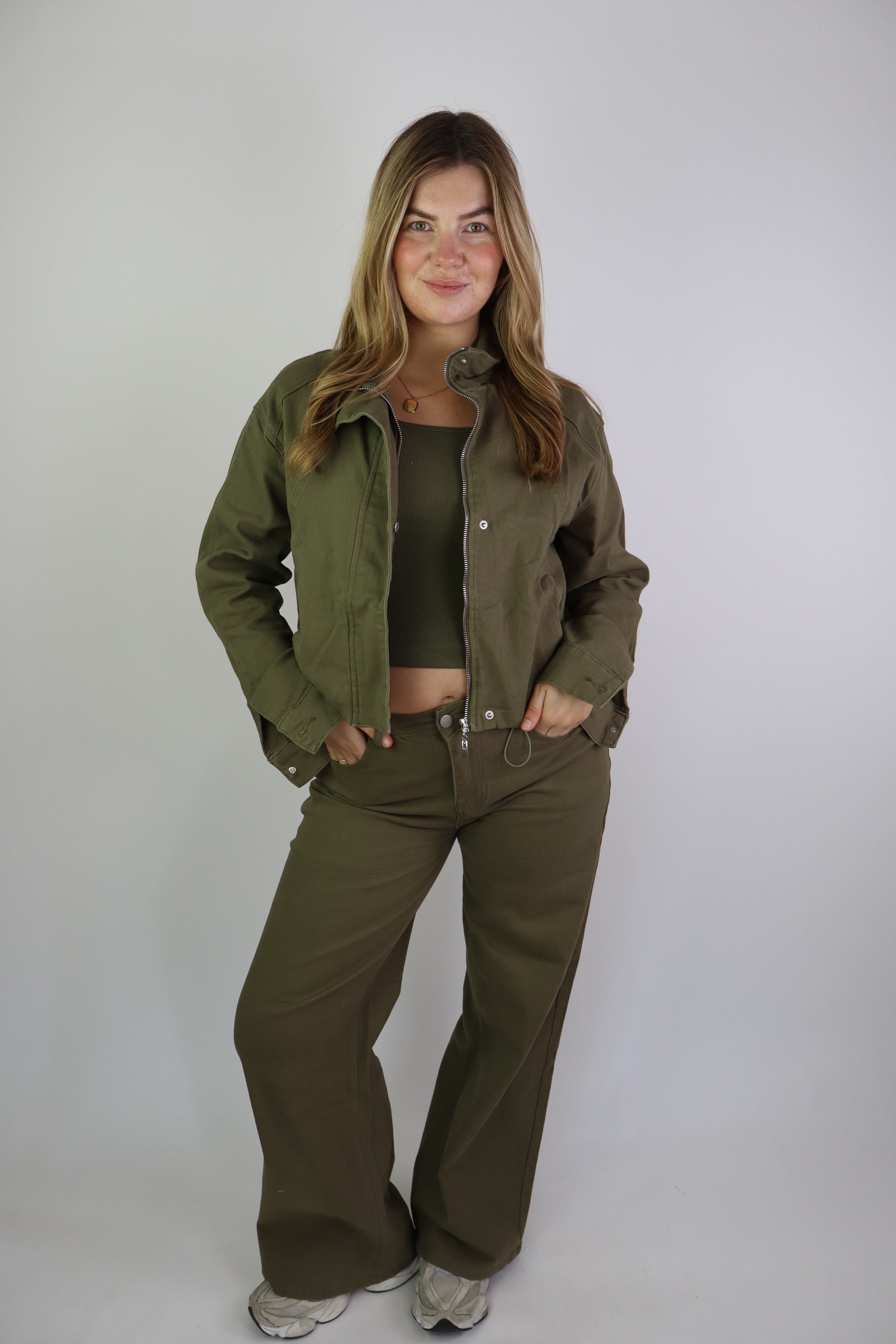 Fenne Wide Leg Jeans Stretch Khaki