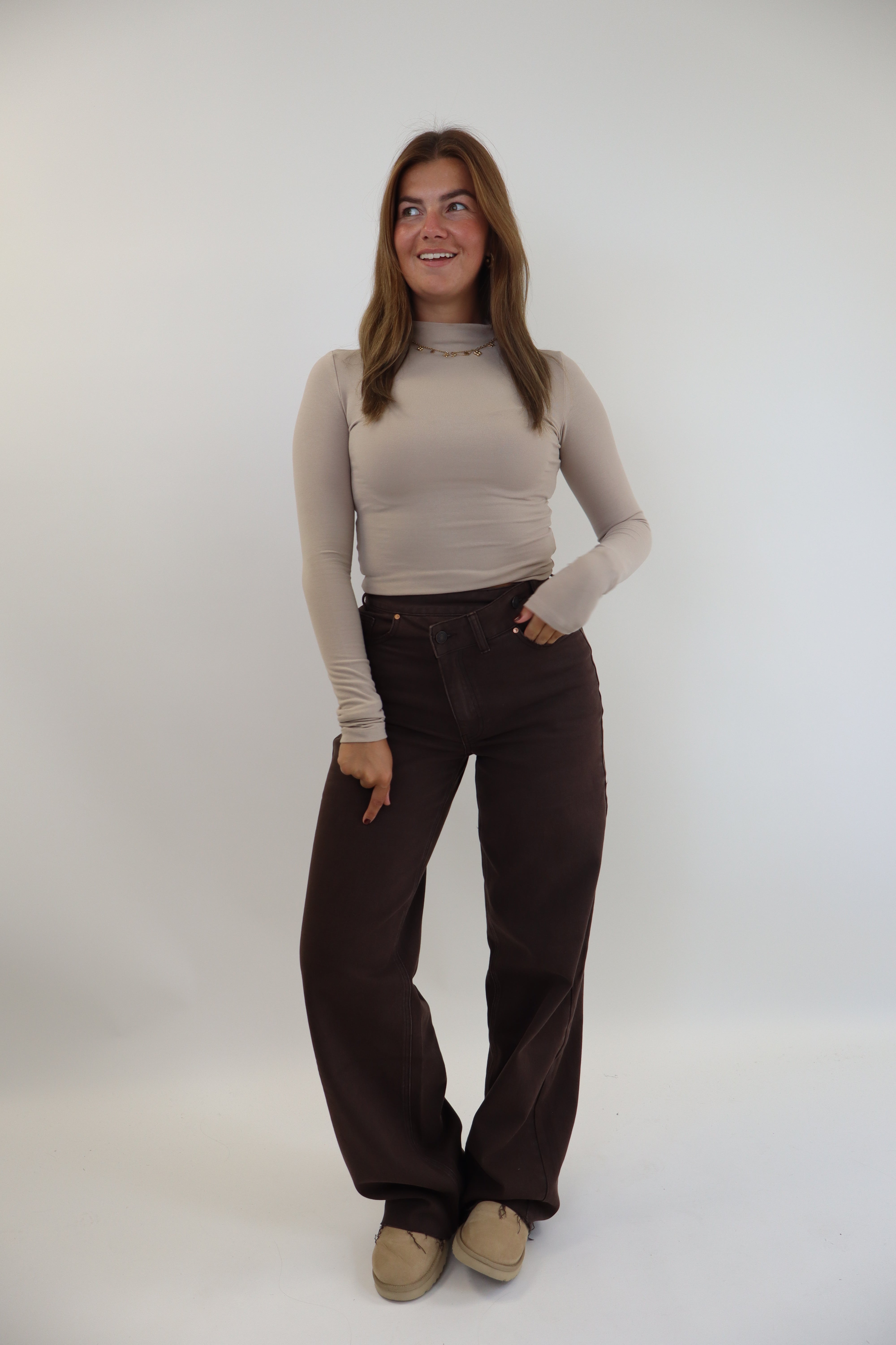 Double Button Tall Jeans Brown BK3856-C