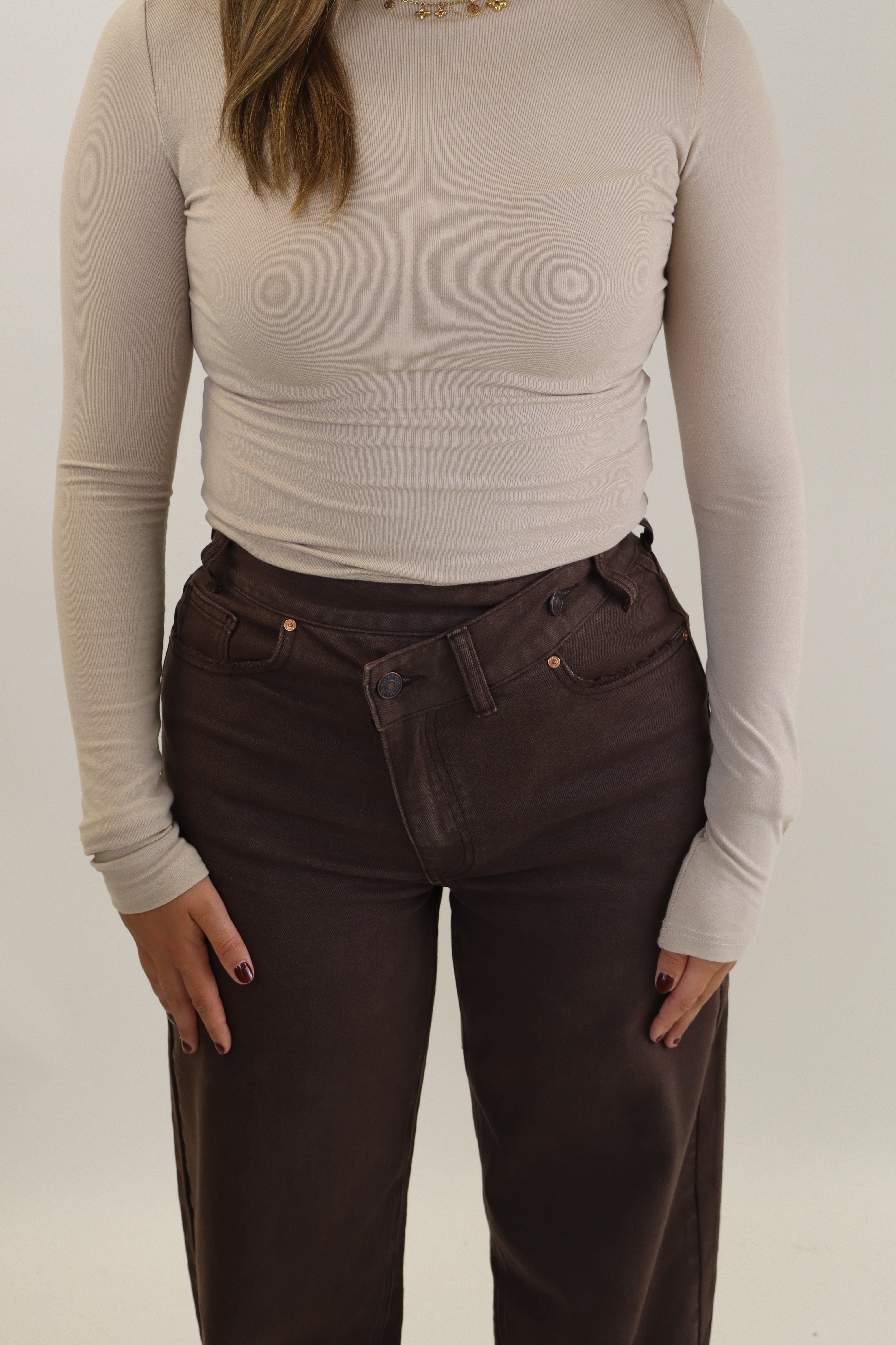 Double Button Tall Jeans Brown BK3856-C