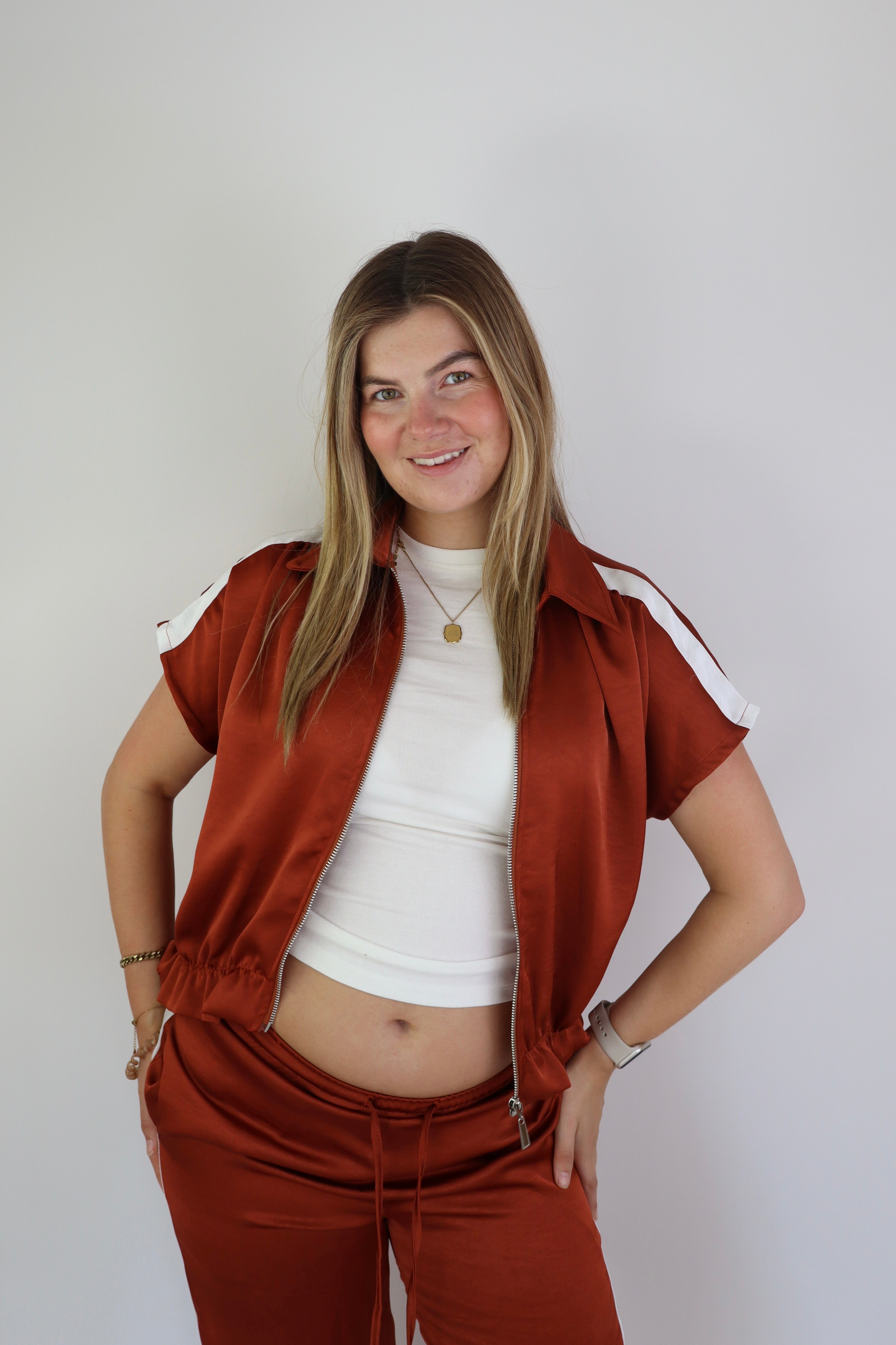 Caitlin Satijnen Gilet Roest