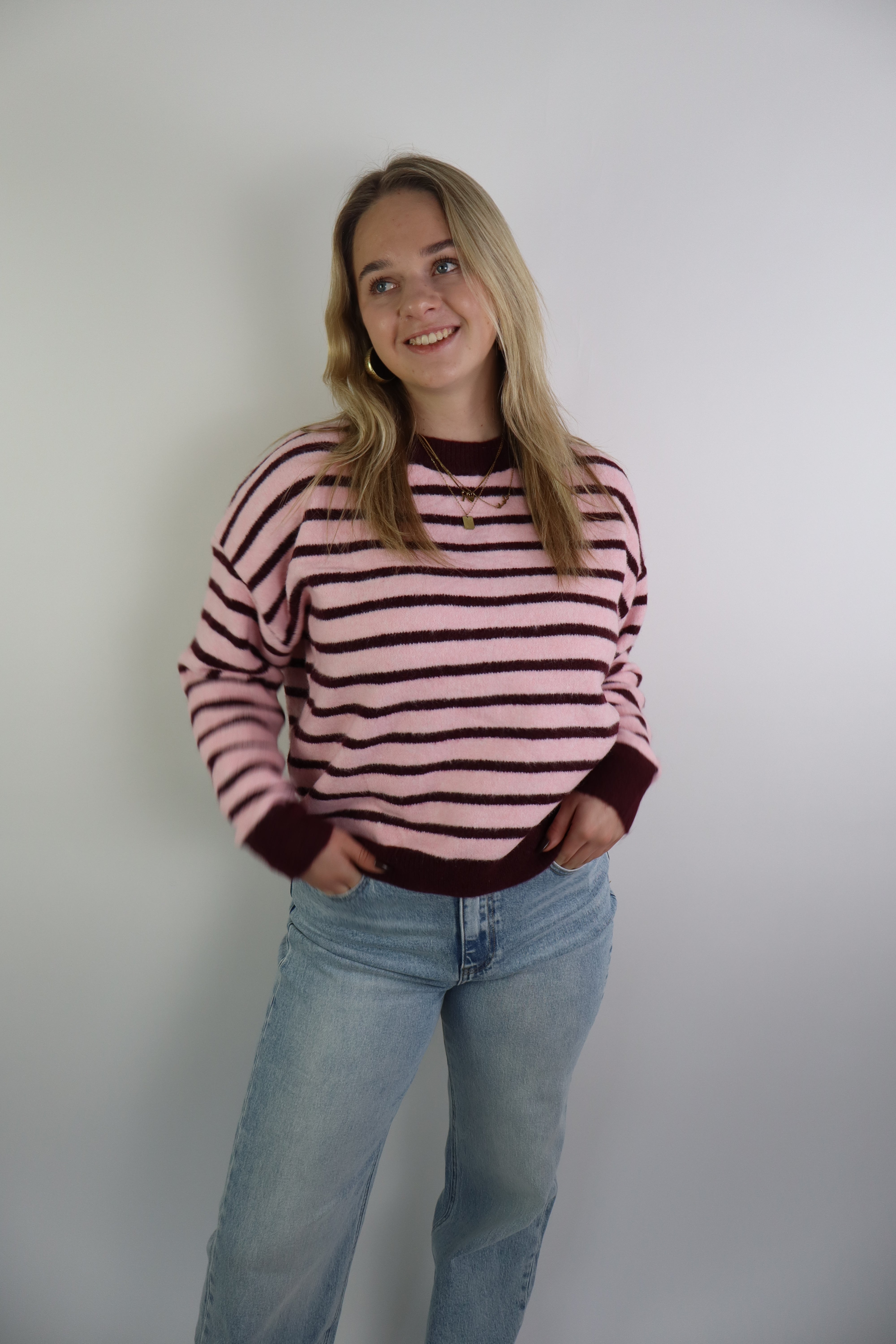 Djowena Striped Sweater Roze/Bordeaux