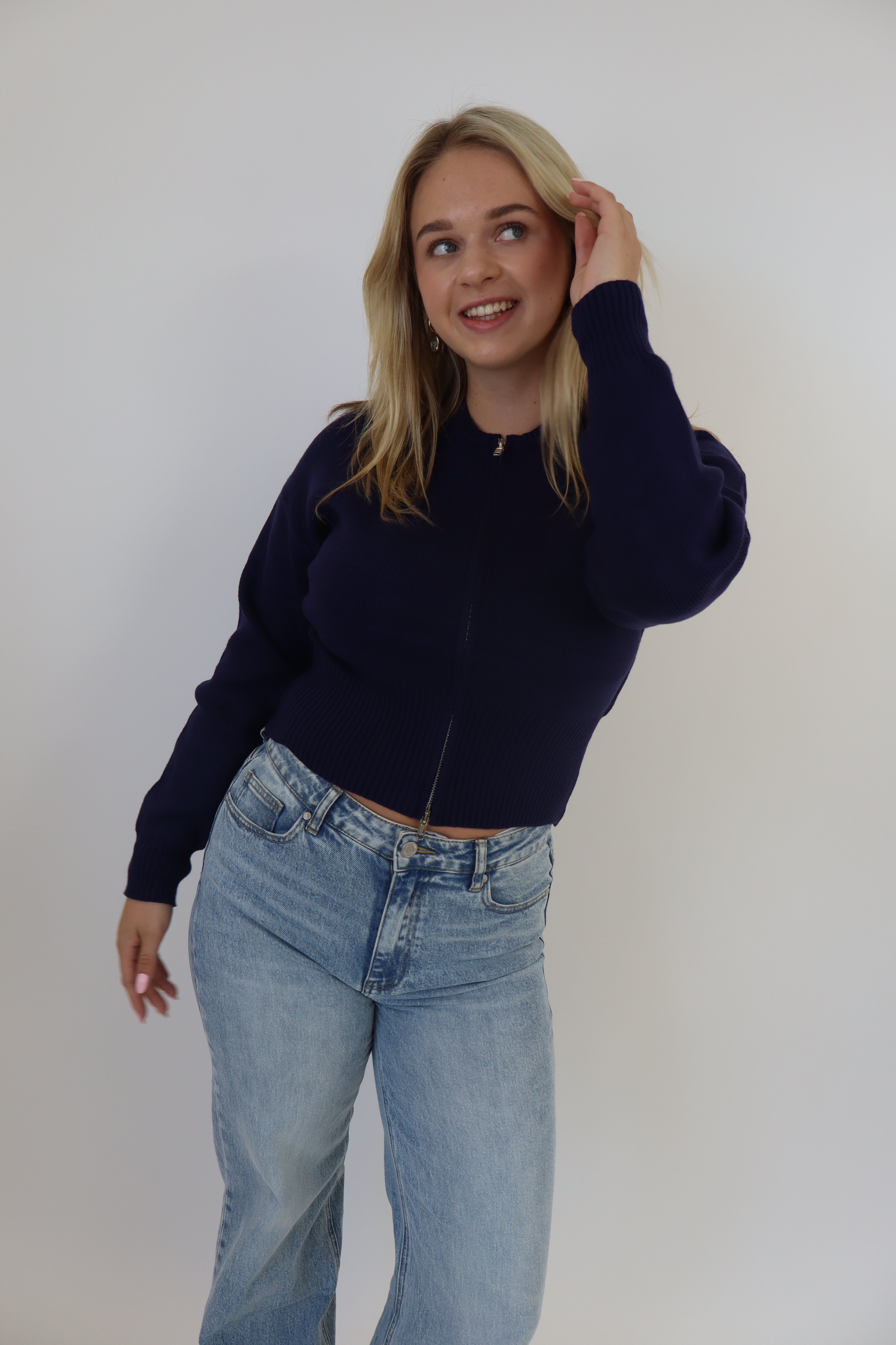 Femke Zip Cardigan - Navy
