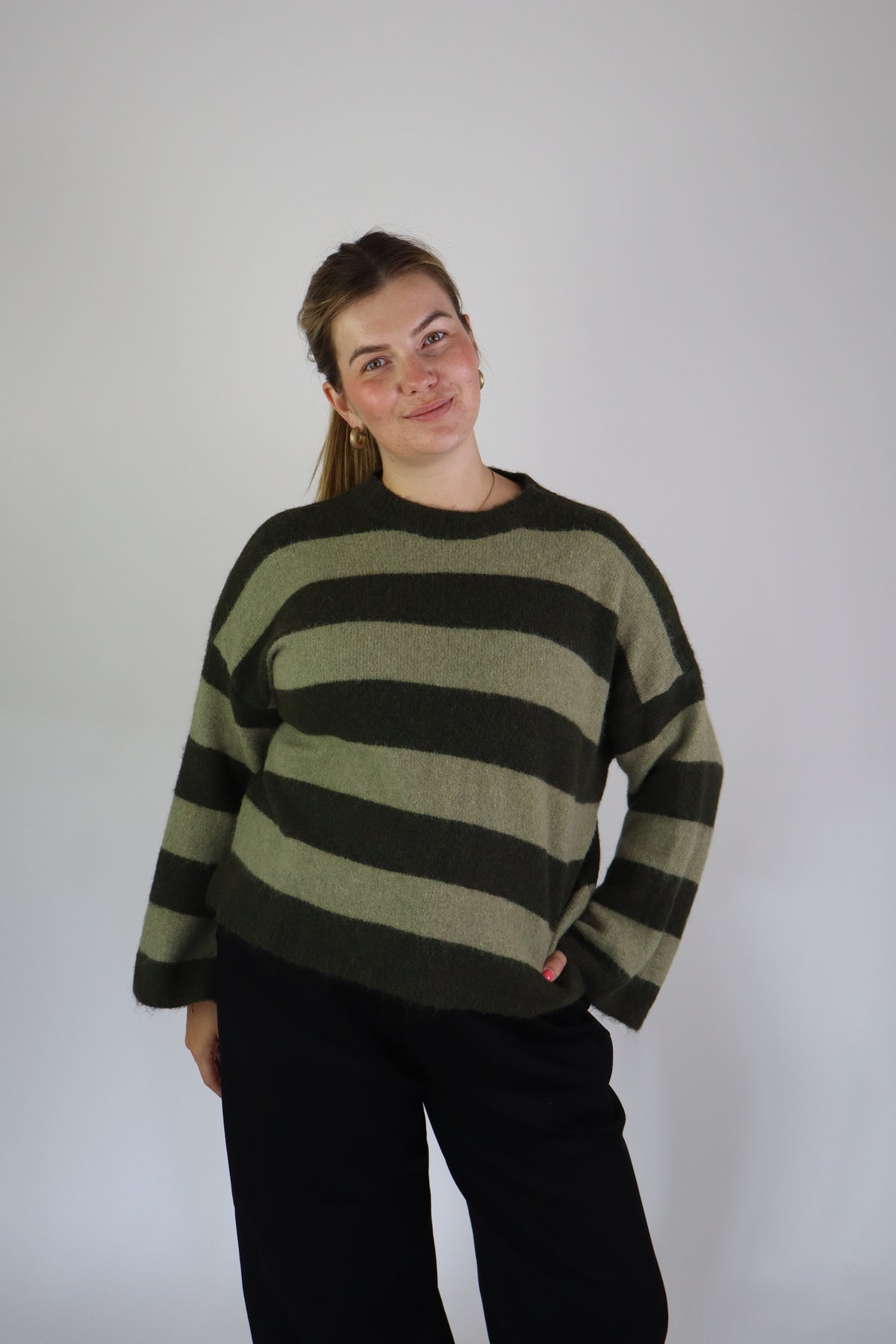 Selina Striped Sweater Green