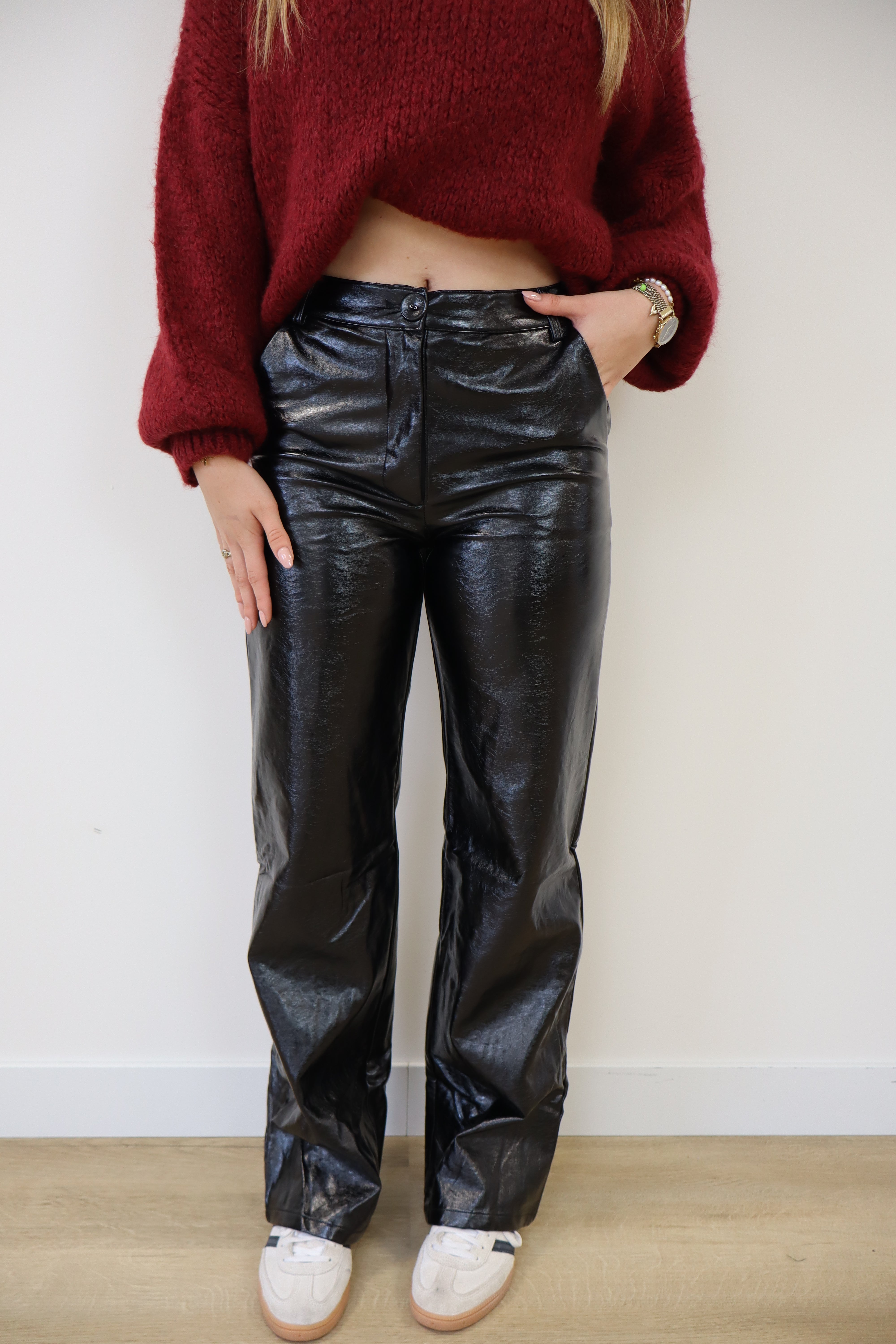 Straight Leg Leather Pants Black