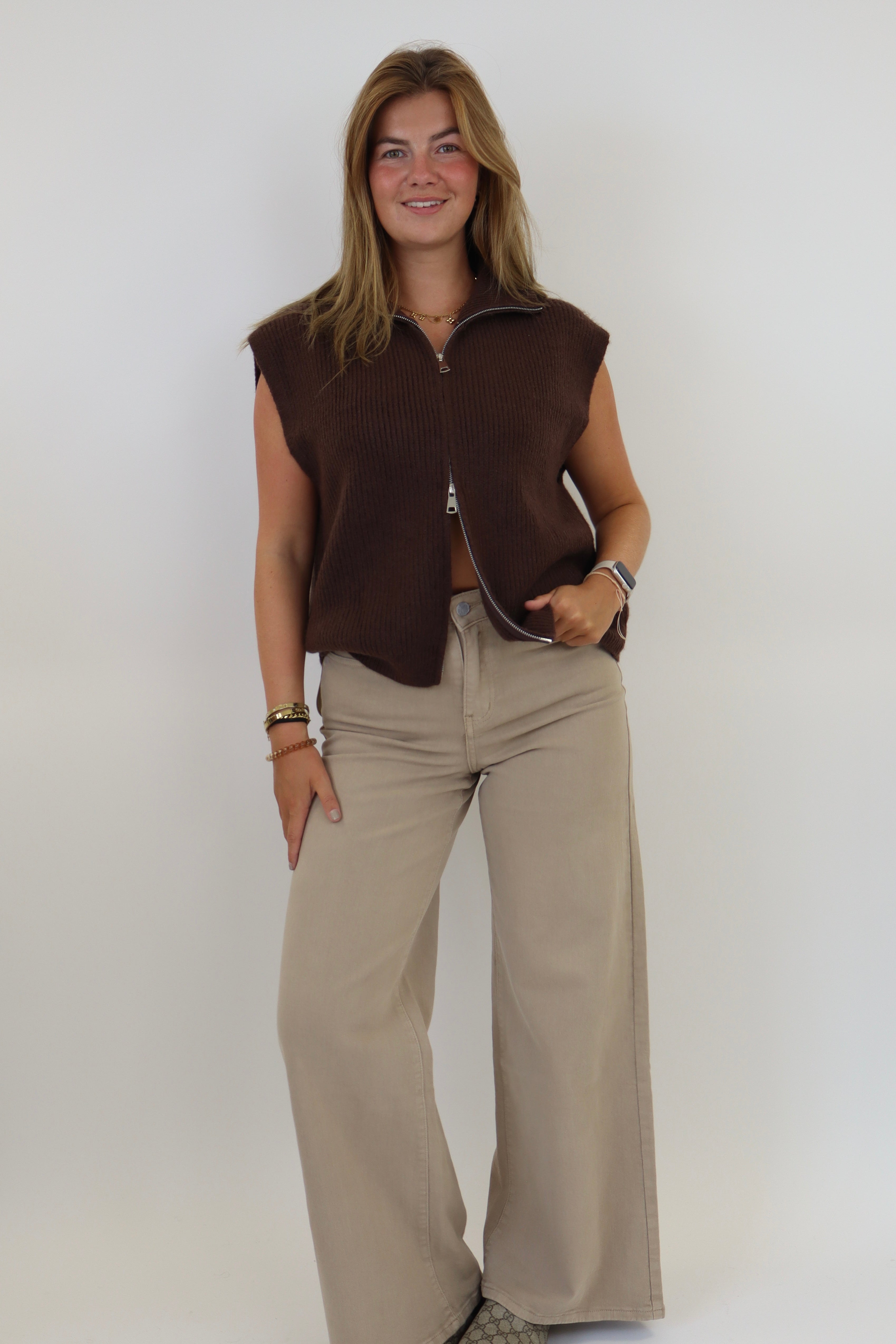 Alexandra Zipped Gilet - Brown