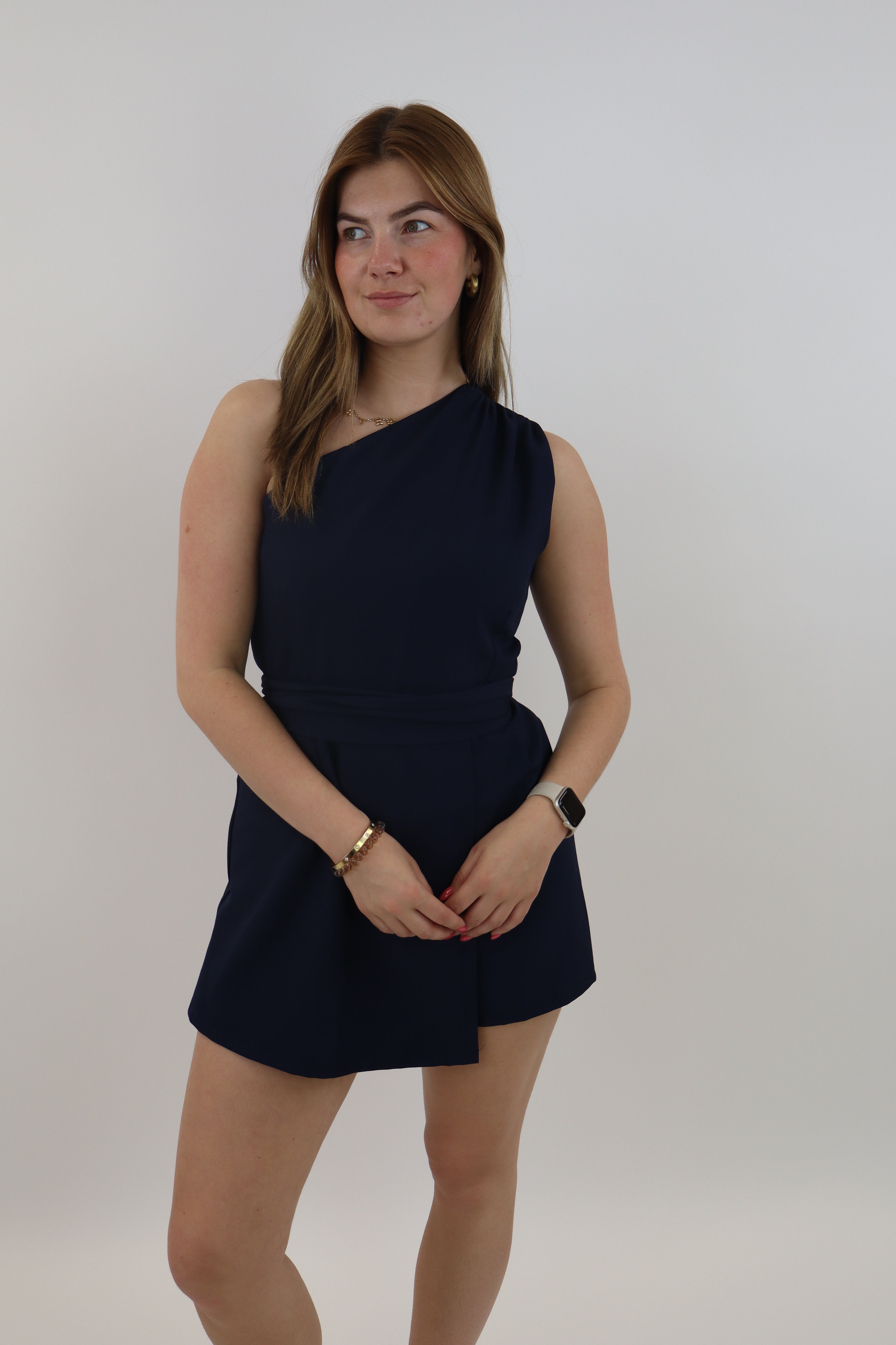 Alysha One Shoulder Playsuit Navy