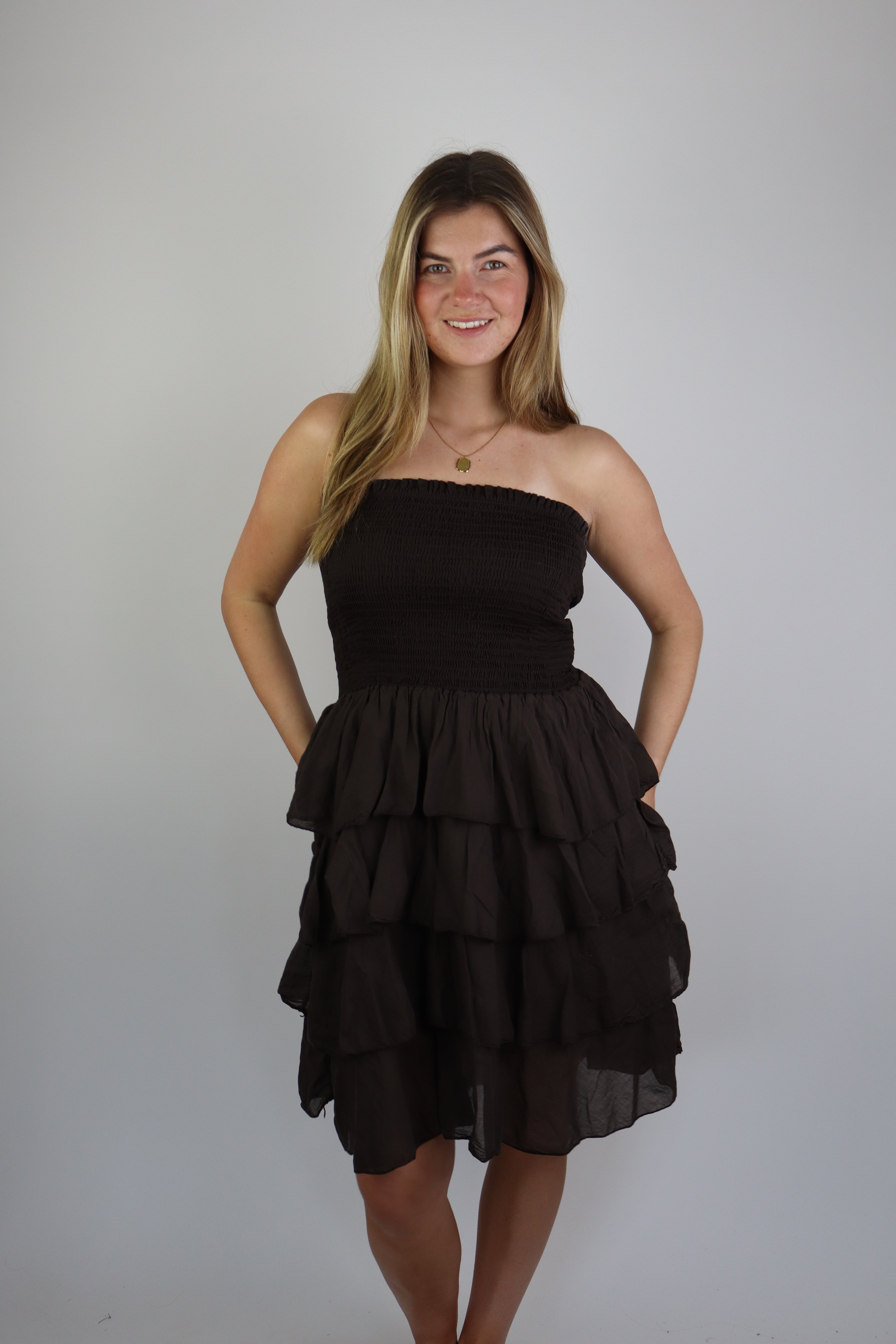 Dilara Ruffle Dress Brown