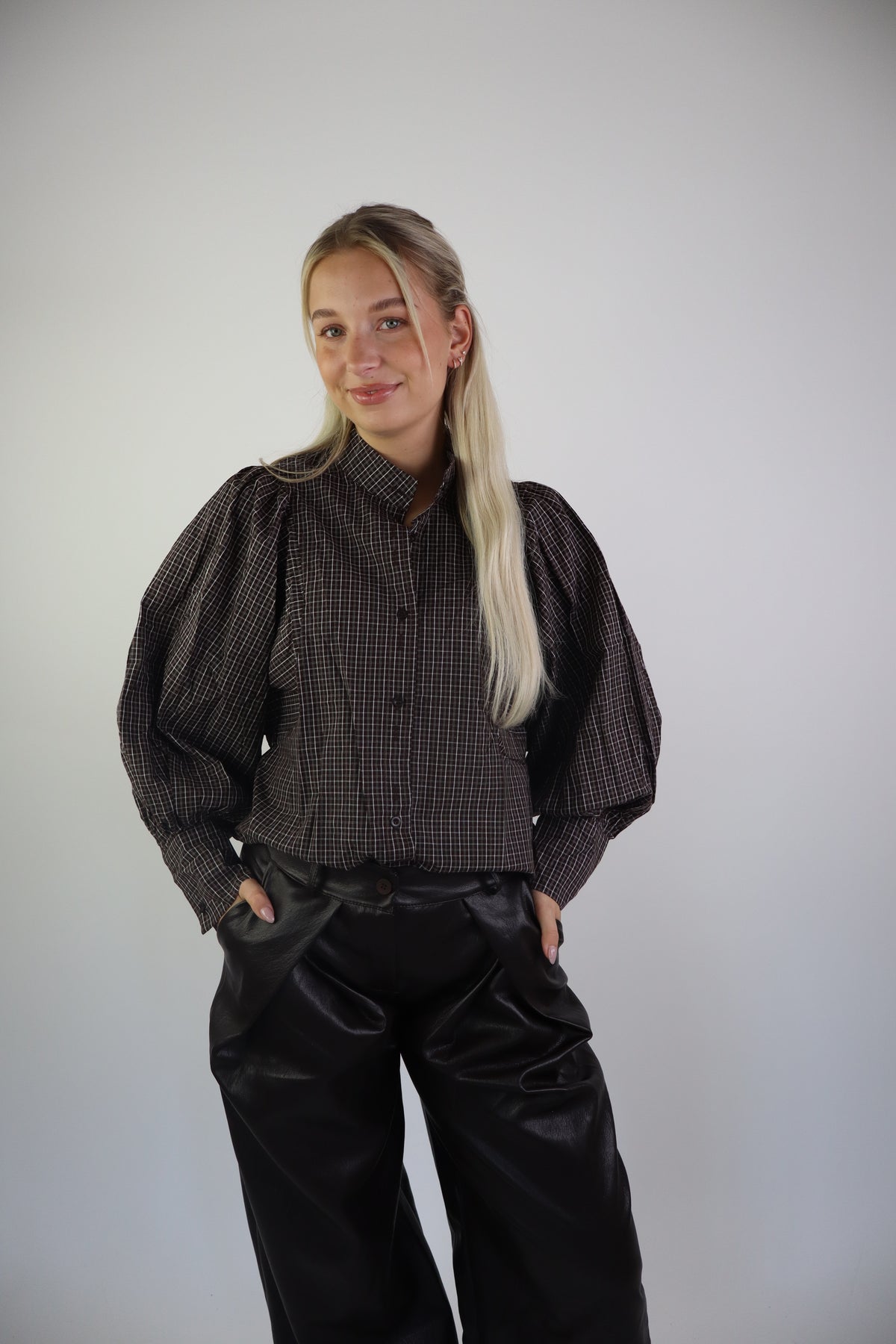 Jolie Ruitjes Blouse Bruin