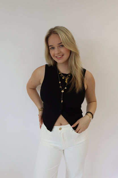 Beau Button Top Zwart