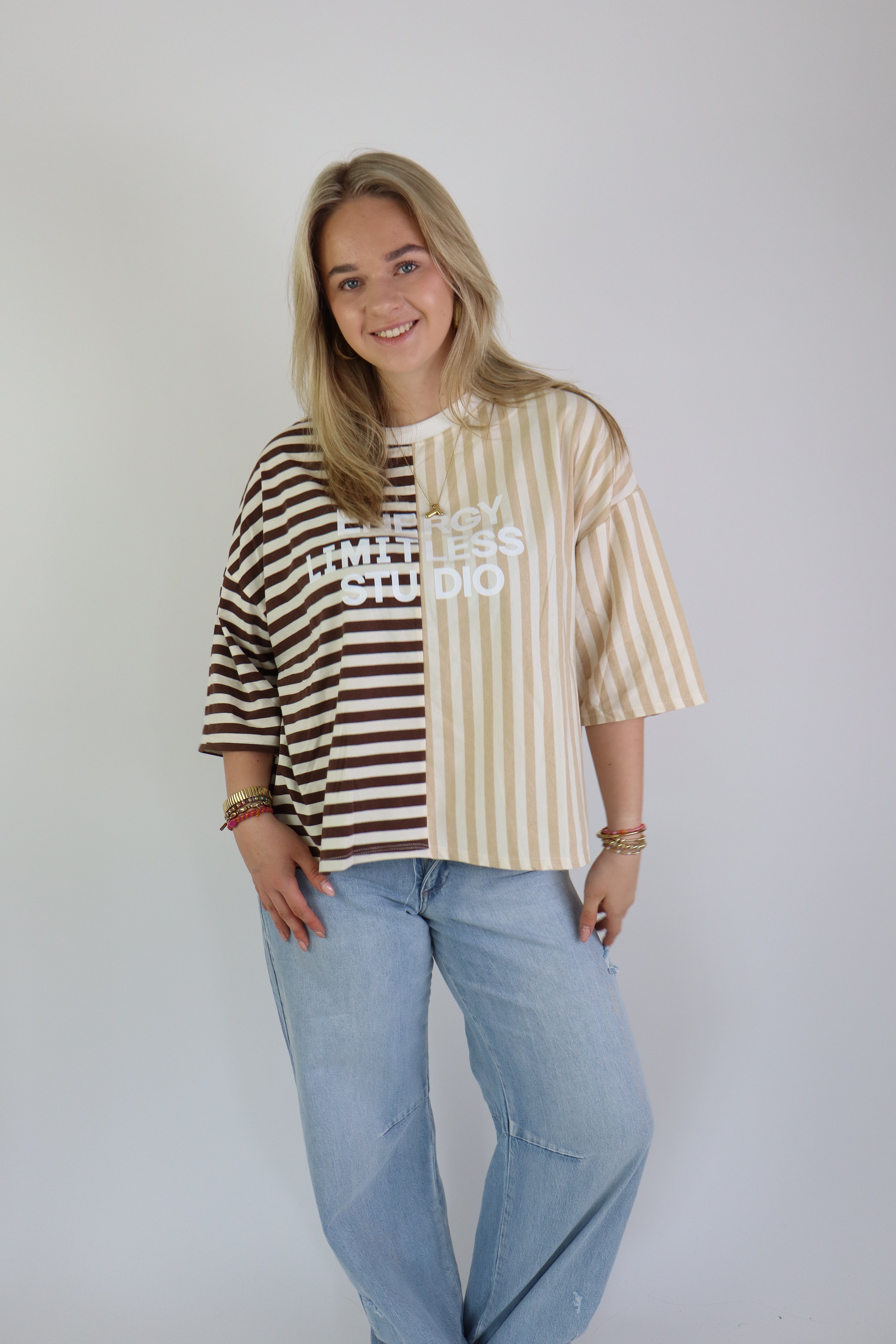 Studio Striped Tee Beige