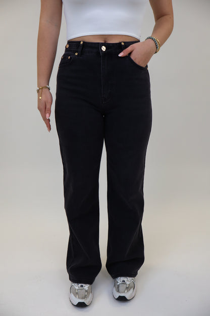 Suzan Wide Leg Jeans | Zwart W3368
