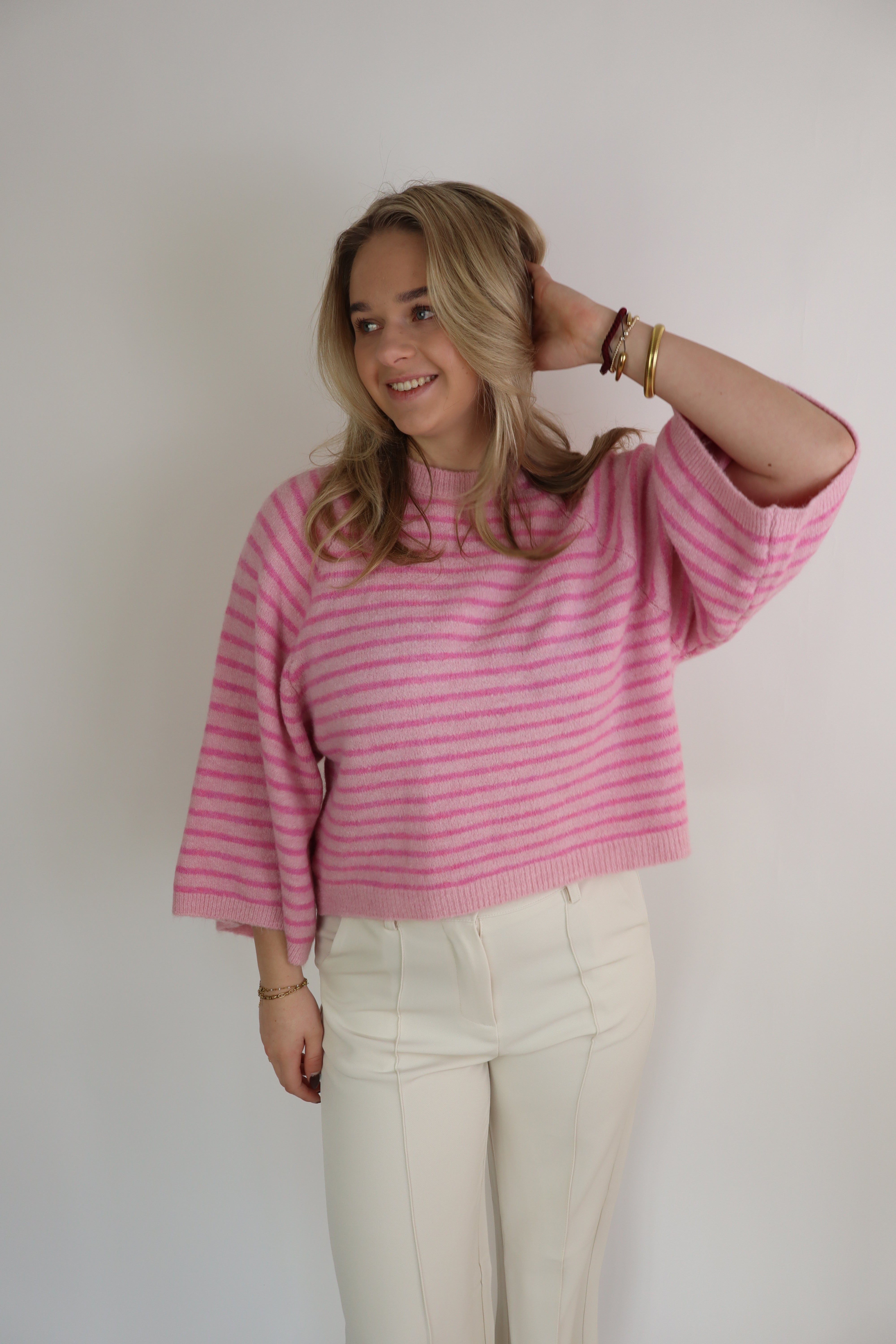 Cozy Striped Top Roze