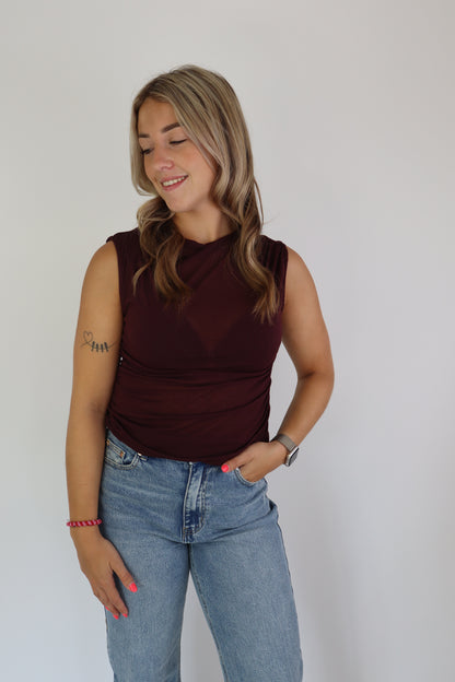 Ambika Mesh Top Bordeaux