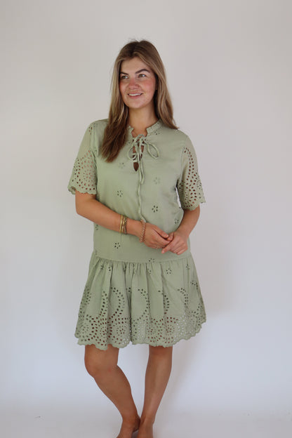 Marah Broderie Dress Green