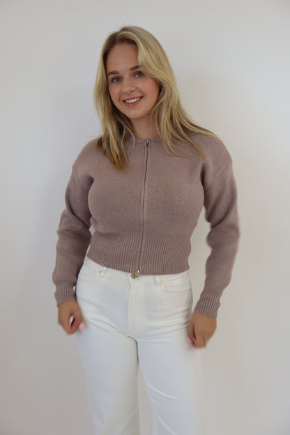 Femke Zip Cardigan - Taupe