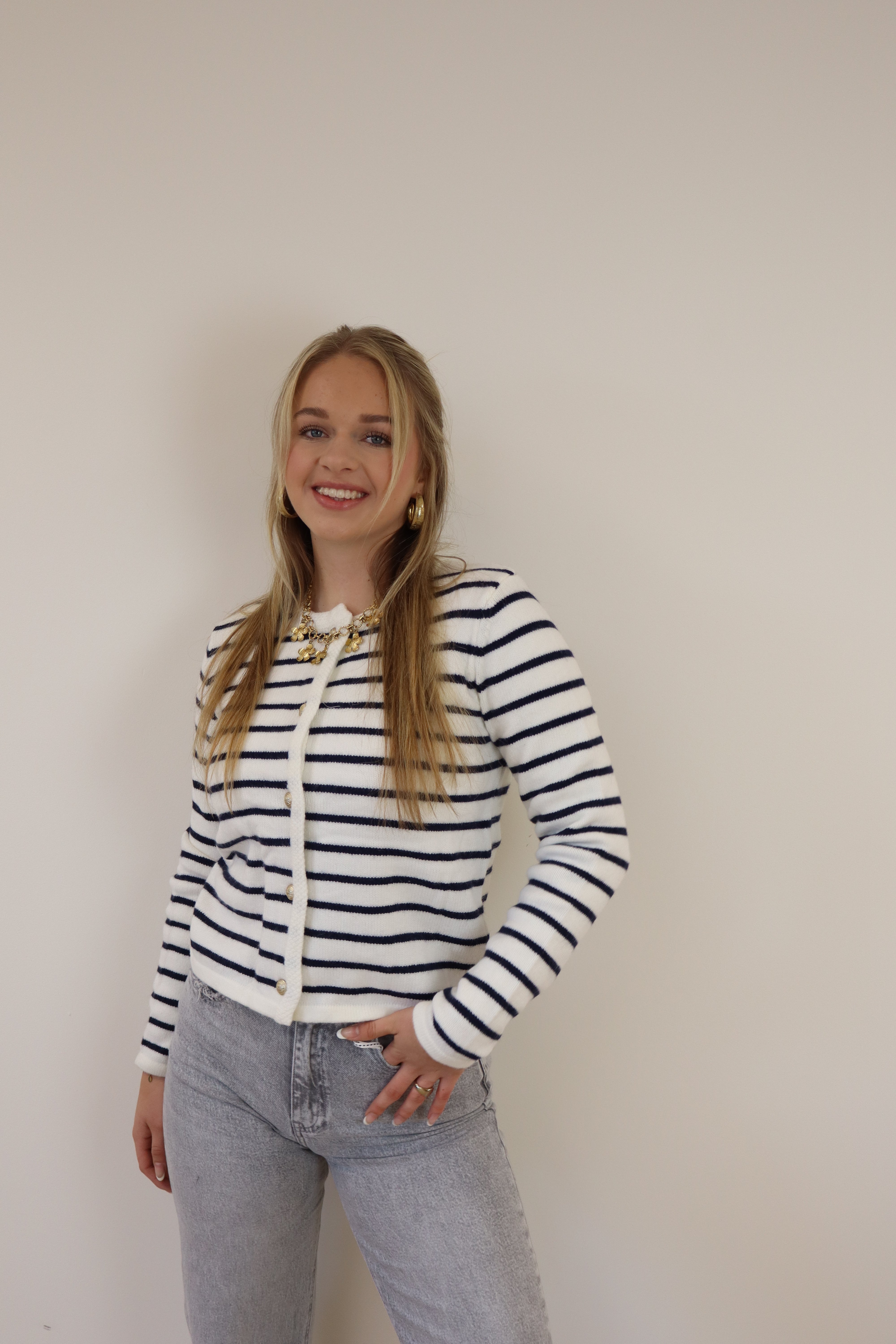 Striped Cardigan White/Navy