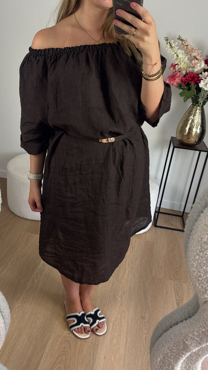 Marijn Off Shoulder Dress Brown